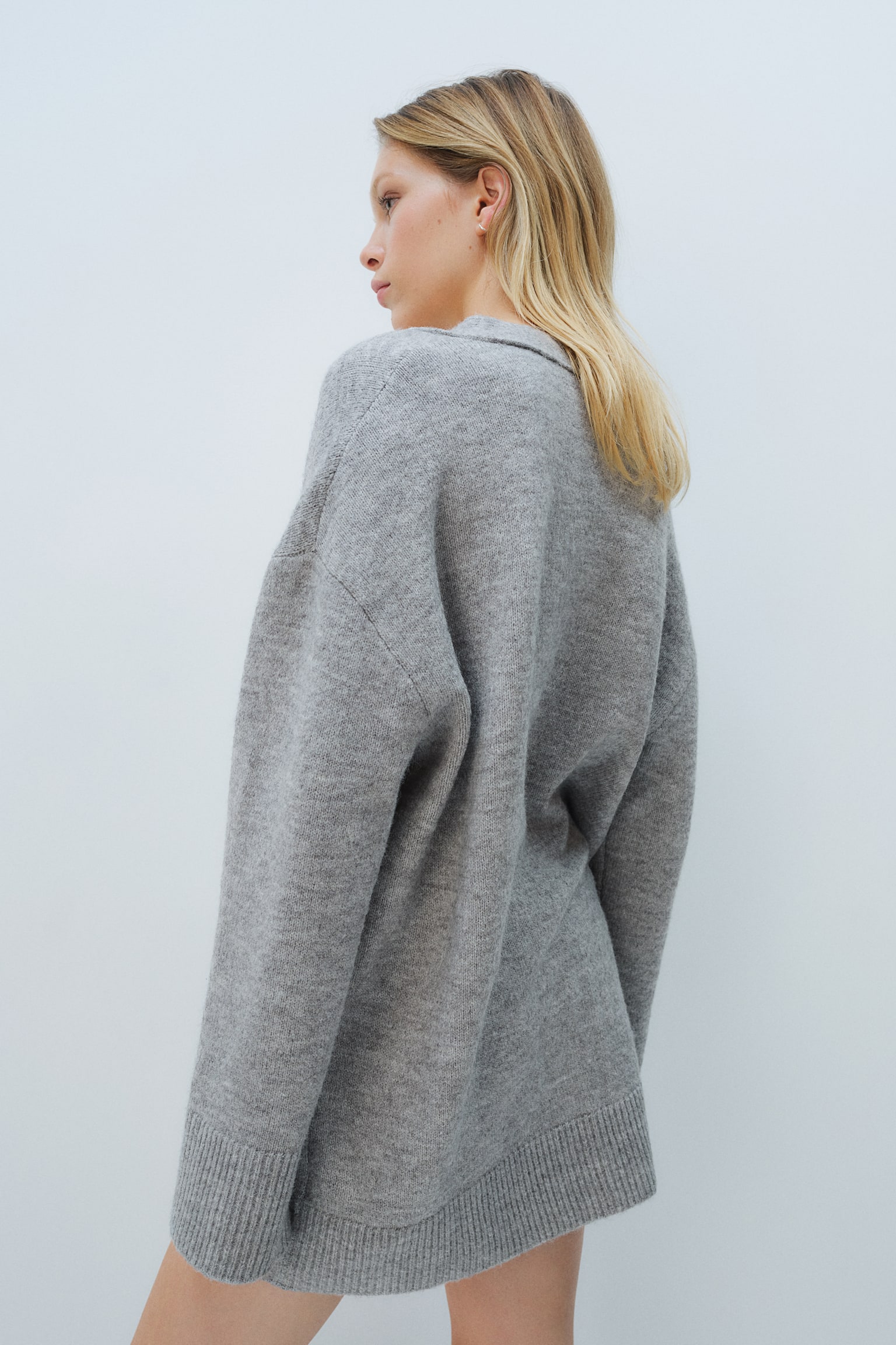 Oversized cardigan - Light grey marl/Light beige marl/Black - 5