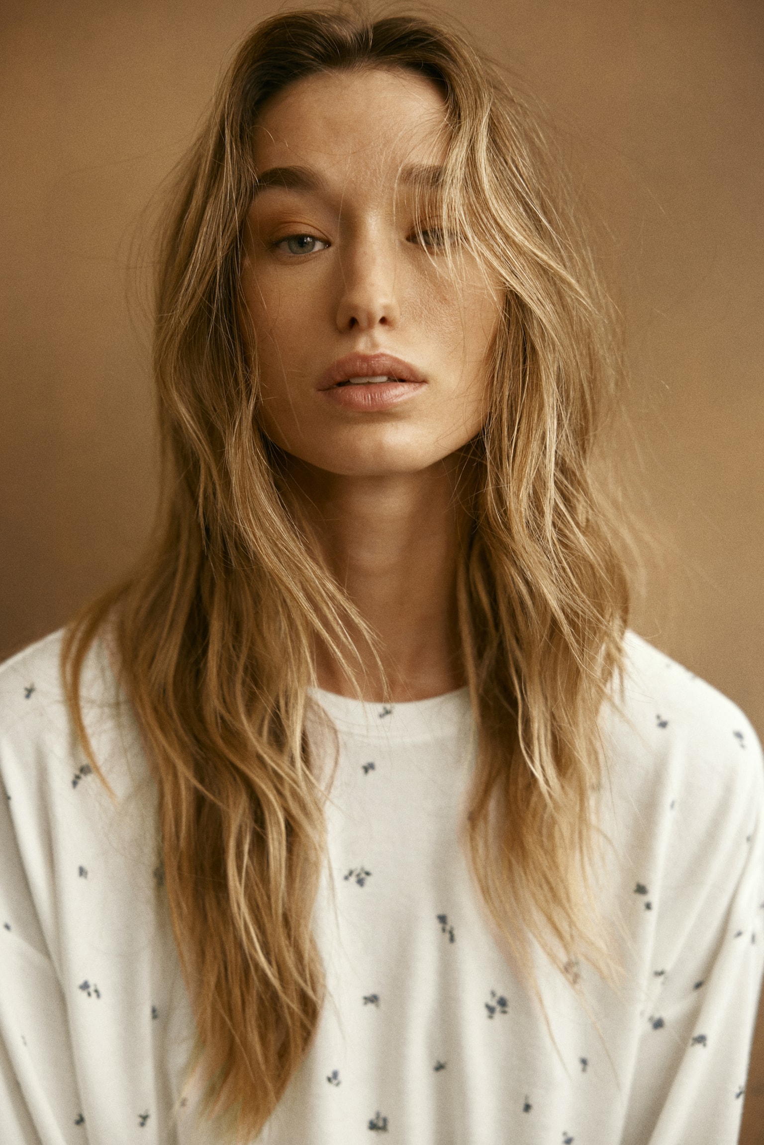 Pijama en punto peinado - Blanco/Floreado/Gris jaspeado claro - 5