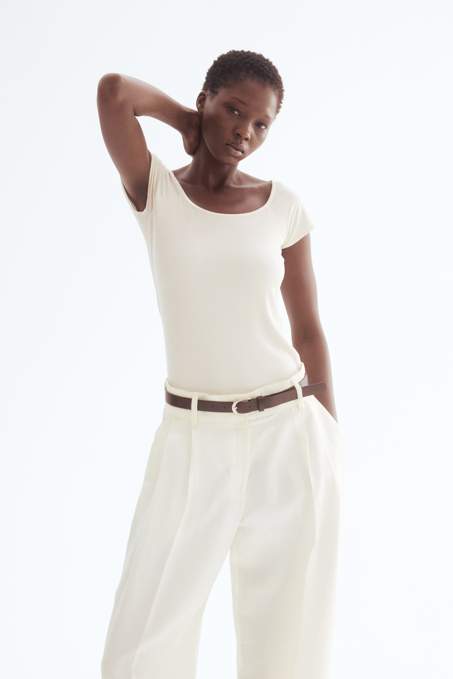 Женский топ H&M Ribbed Top, цвет: Кремовый — фото 2
