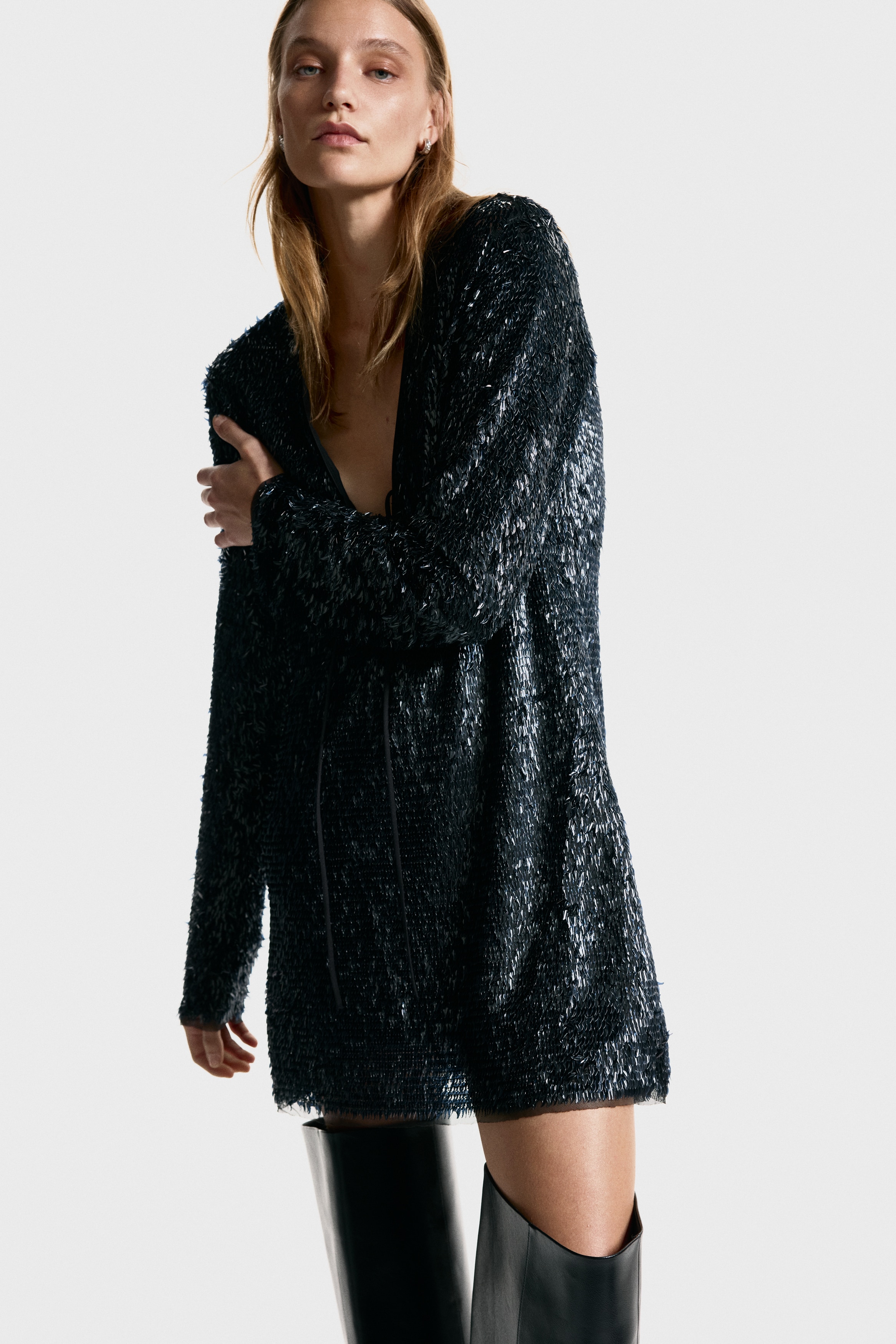 H & M - Embellished V-neck dress - ブラック H & M - Embellished V-neck dress - ブラック