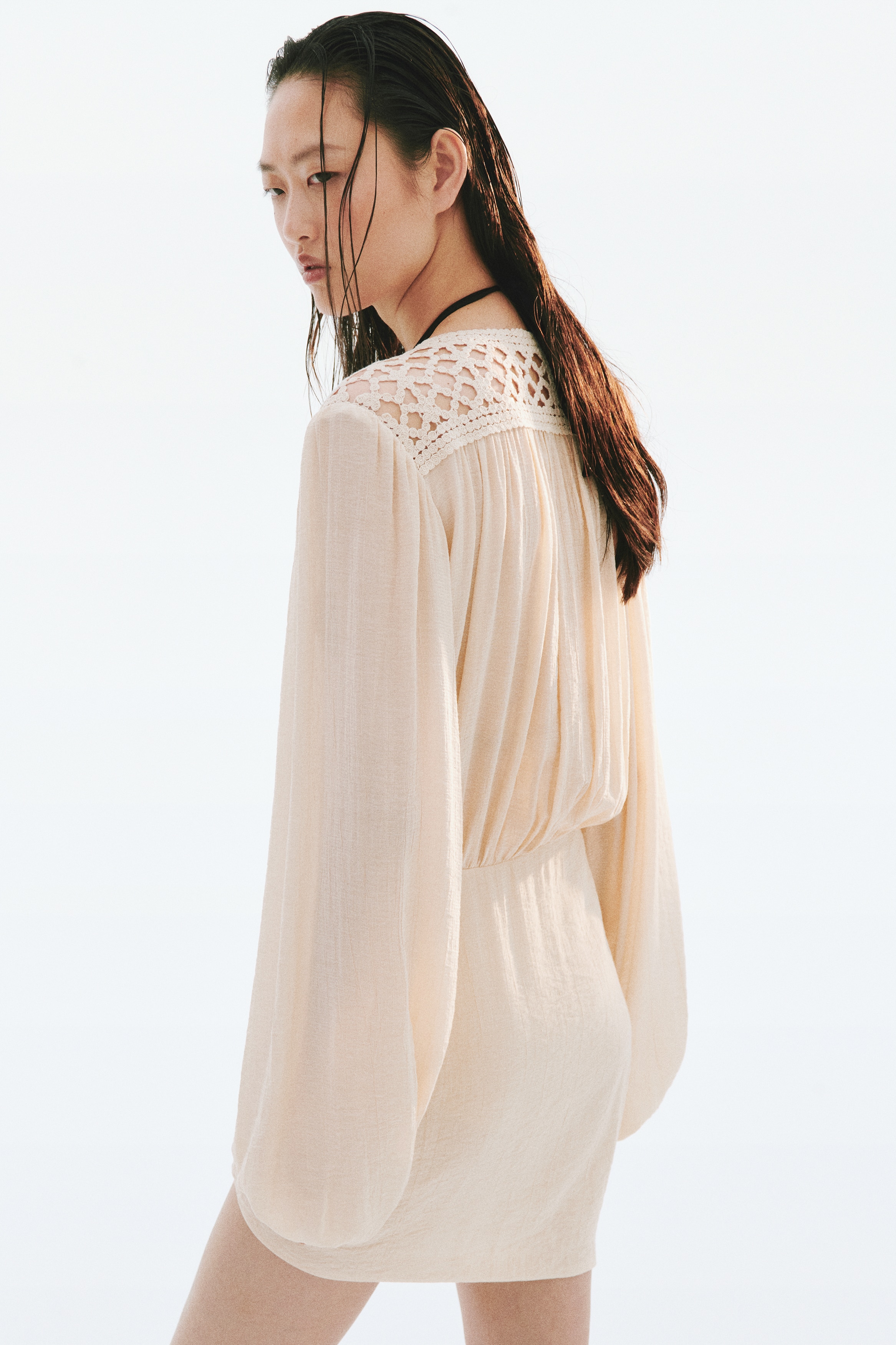 boho dress h&m Mini Dresses | Short, Long Sleeve & Lace neckline with spaghetti ties
