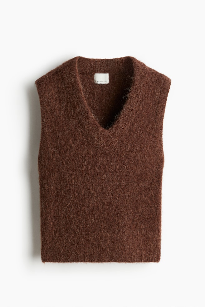 Alpaca-blend sweater vest - Dark brown/Grey marl - 1