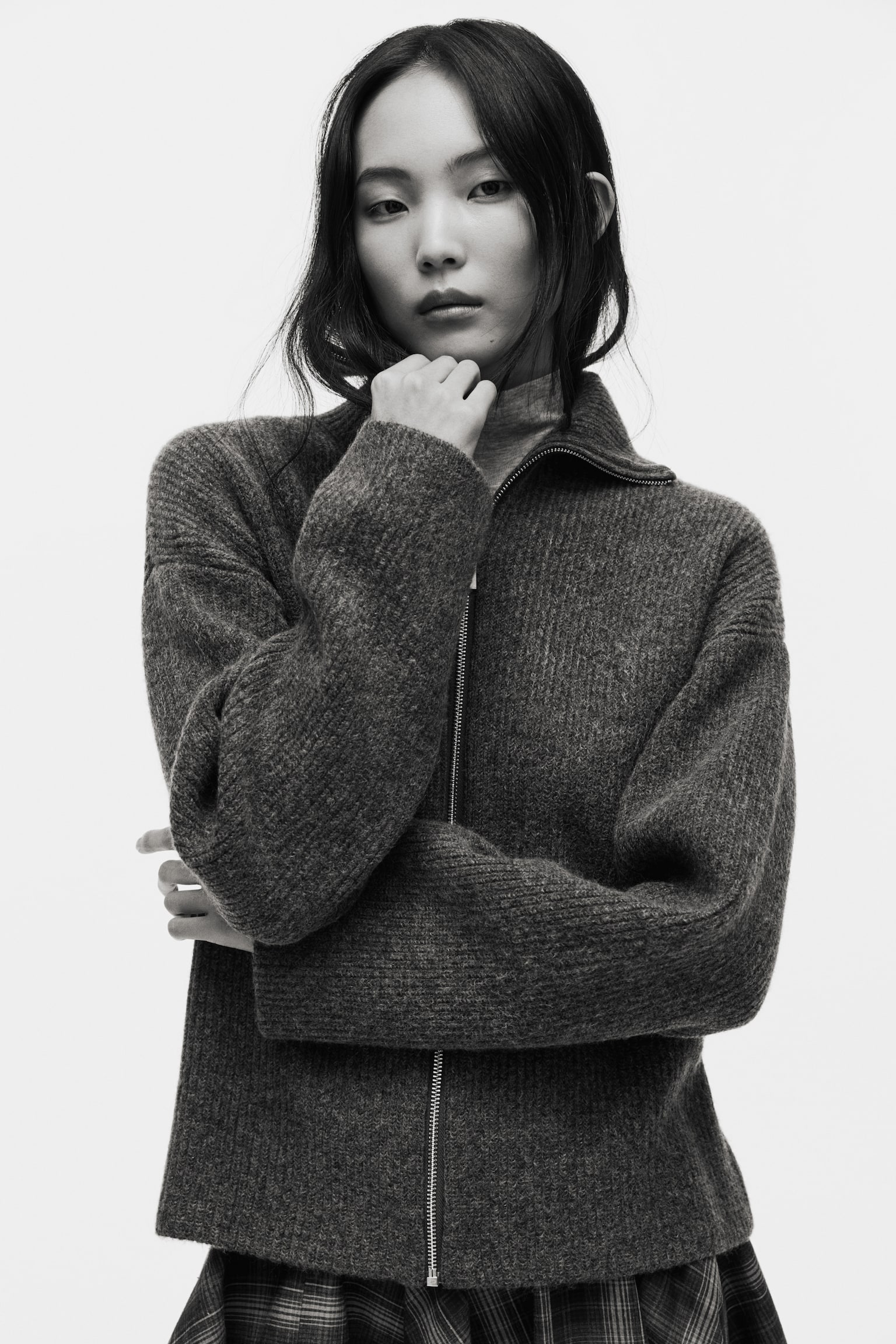 Cardigan con cerniera - Grigio scuro mélange/Crema/Marrone/Giallo chiaro - 2