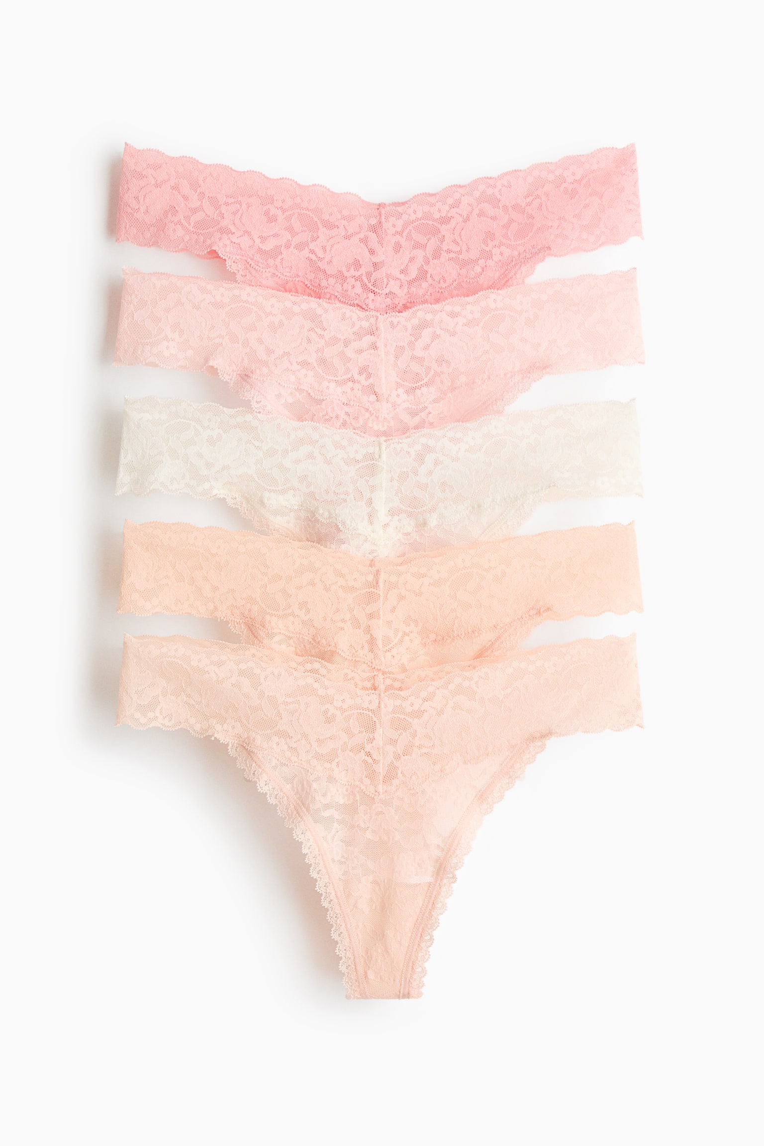 Lot de 5 culottes Thong en dentelle - Rose poudré/rose/Noir