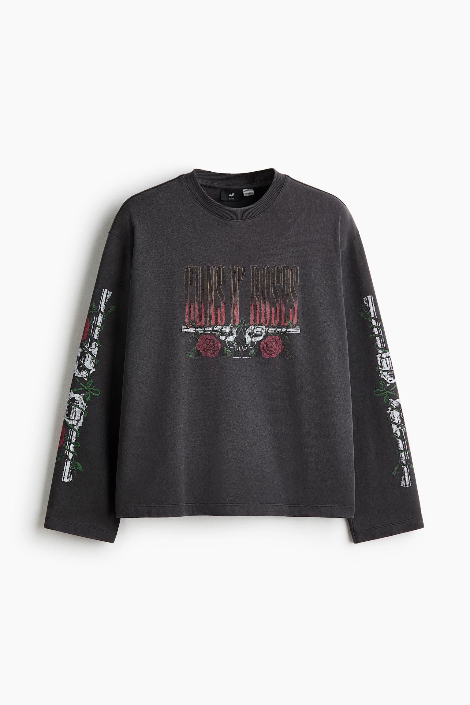 Relaxed Fit Long-sleeved printed cotton T-shirt - Black/Guns N' Roses/White/Metallica