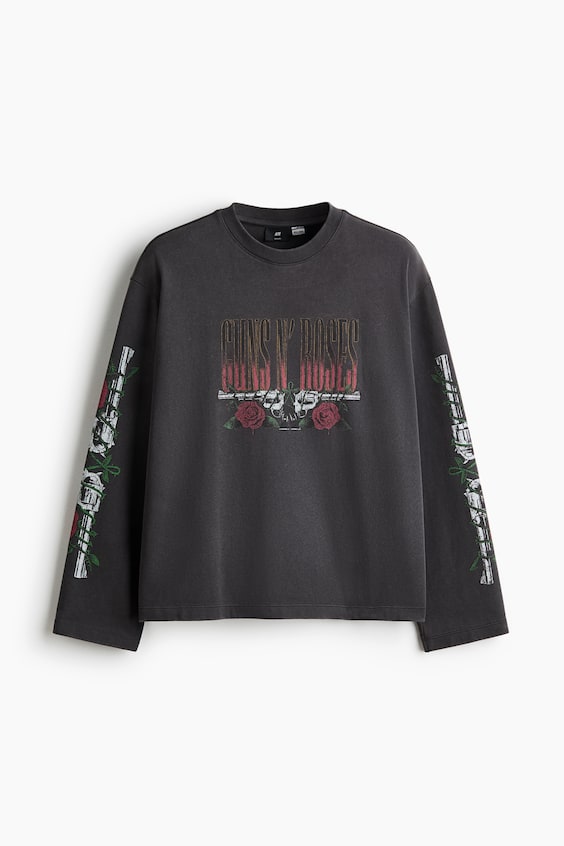 Мужские футболки H&M Relaxed-Fit Long-Sleeved Printed Cotton T-Shirt