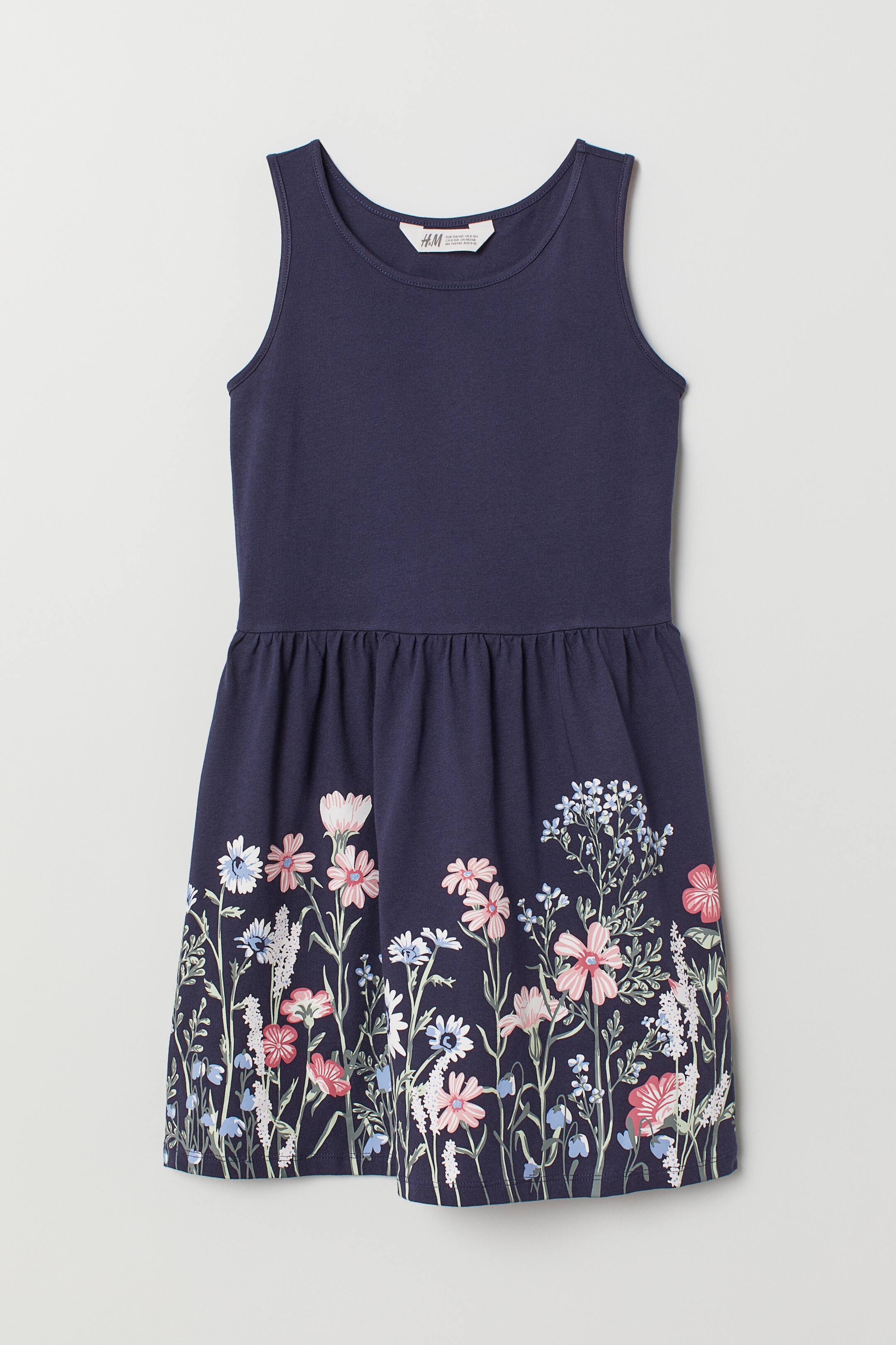 View larger image: Patterned jersey dress - Dark blue/Flowers - Kids | H&M 1
