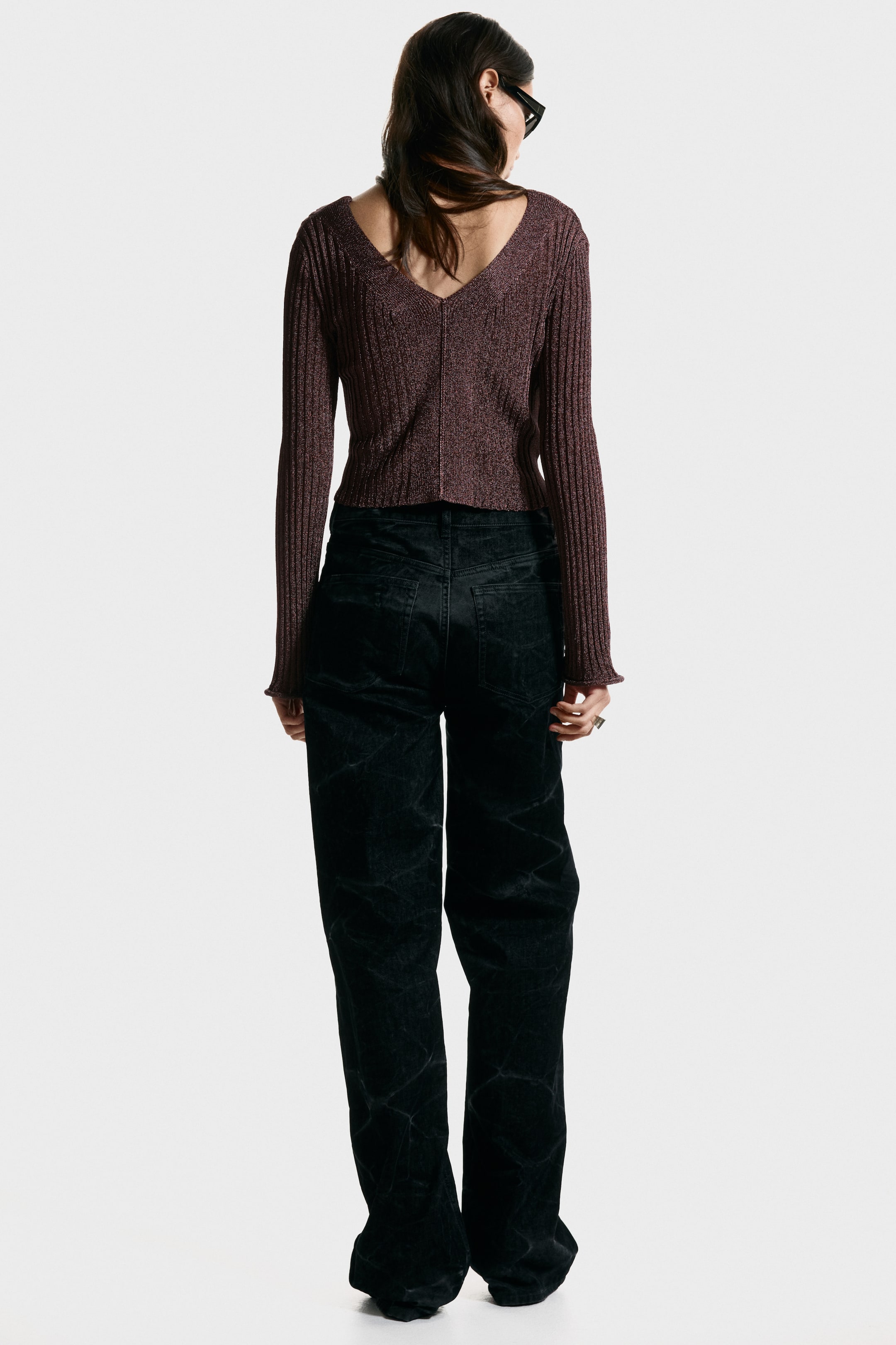 Vis større bilde: Glitrende ribbestrikket topp - Mørk brun - DAME | H&M NO 5