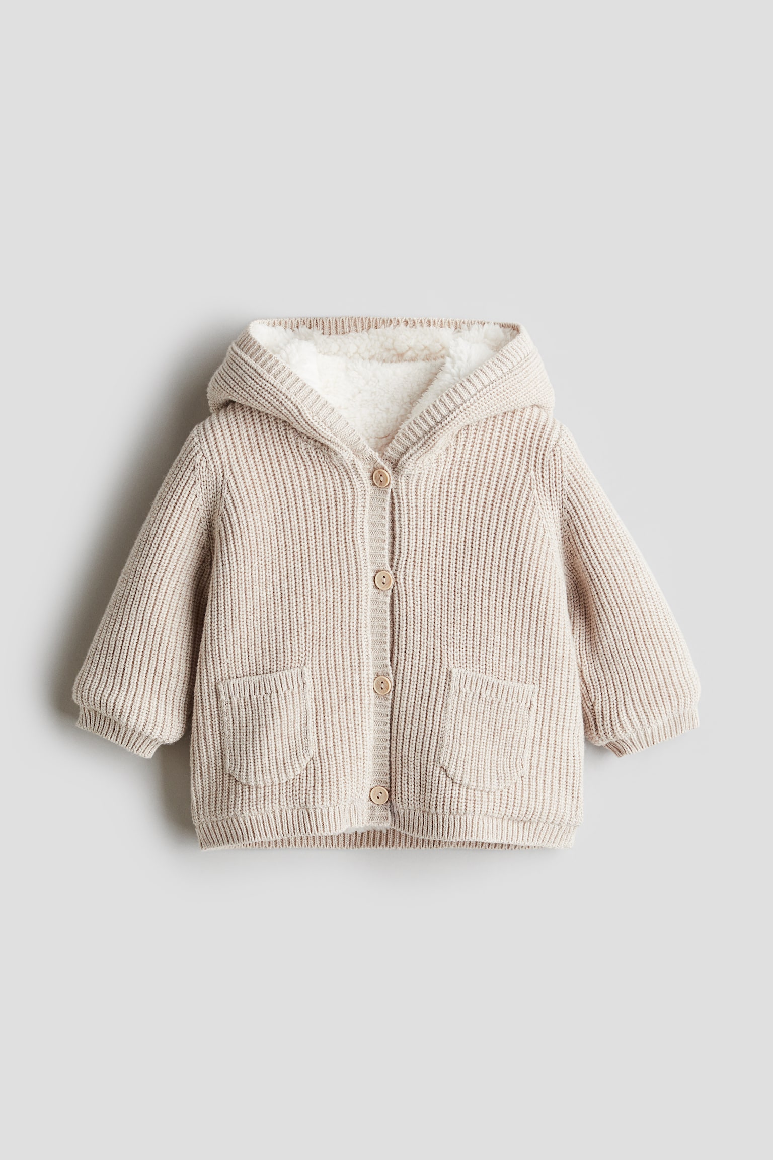 Pile-lined cardigan - Light beige - 1