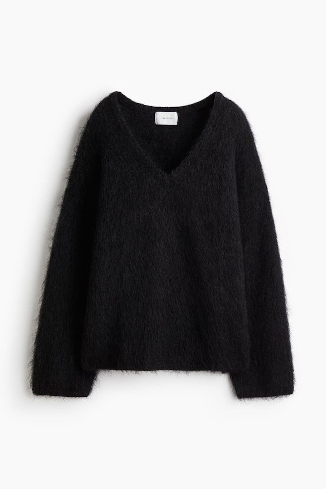 Oversized mohair-blend jumper - Dark grey/Cream - 1