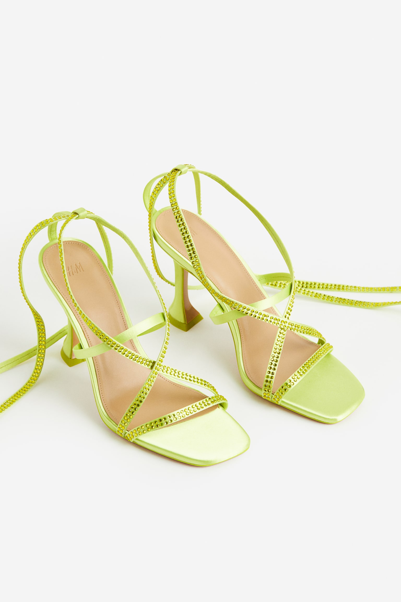 Spoon Heel Satin Sandals - Lime green/Light pink - 2