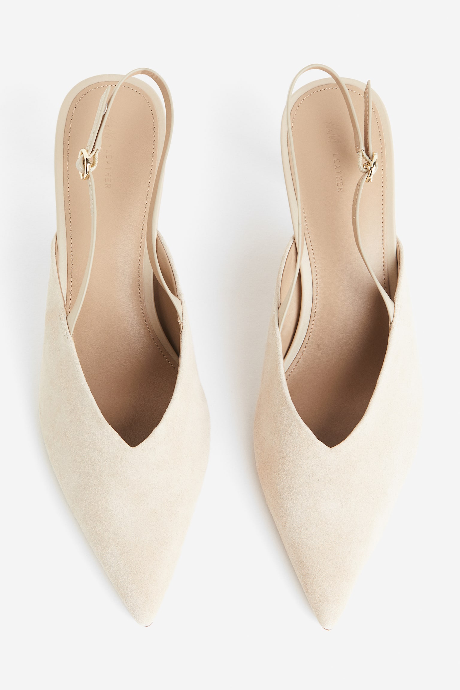 Suede Slingback High Heels - Light beige/Black - 4