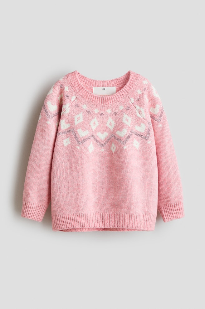 Jacquard-knit jumper - Pink/Patterned/Cream/Patterned/Dusty beige/Patterned - 1