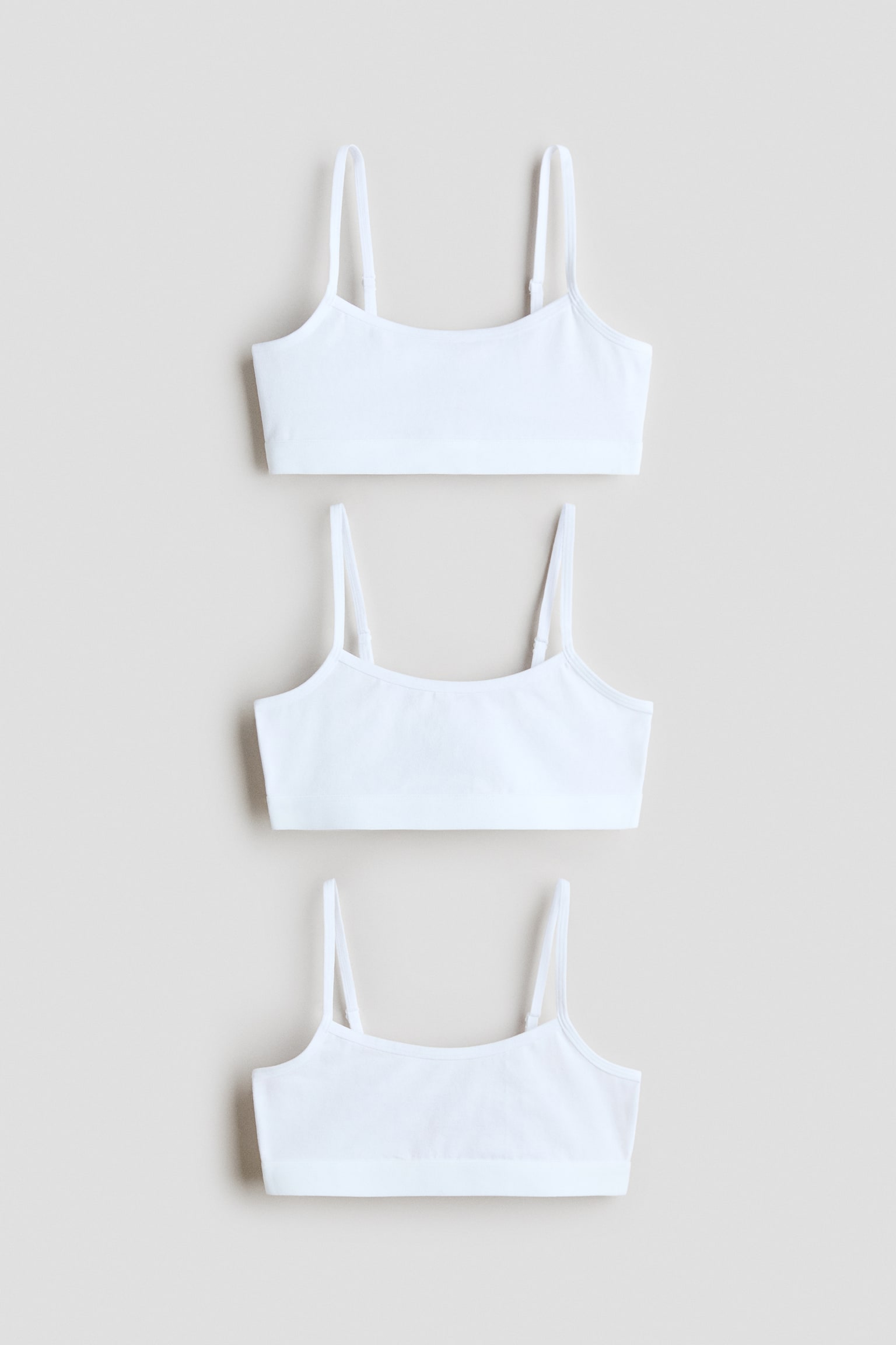 3-pack cotton crop tops - White/Light grey marl/White - 1