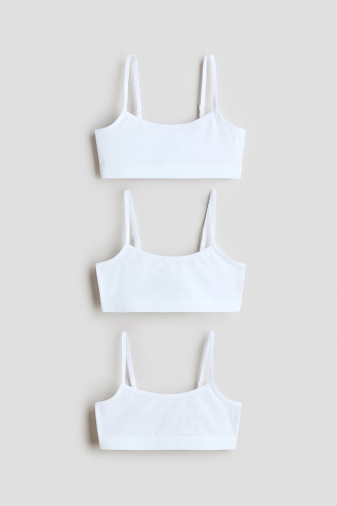 3-pack cotton crop tops - White/Light grey marl/White - 1