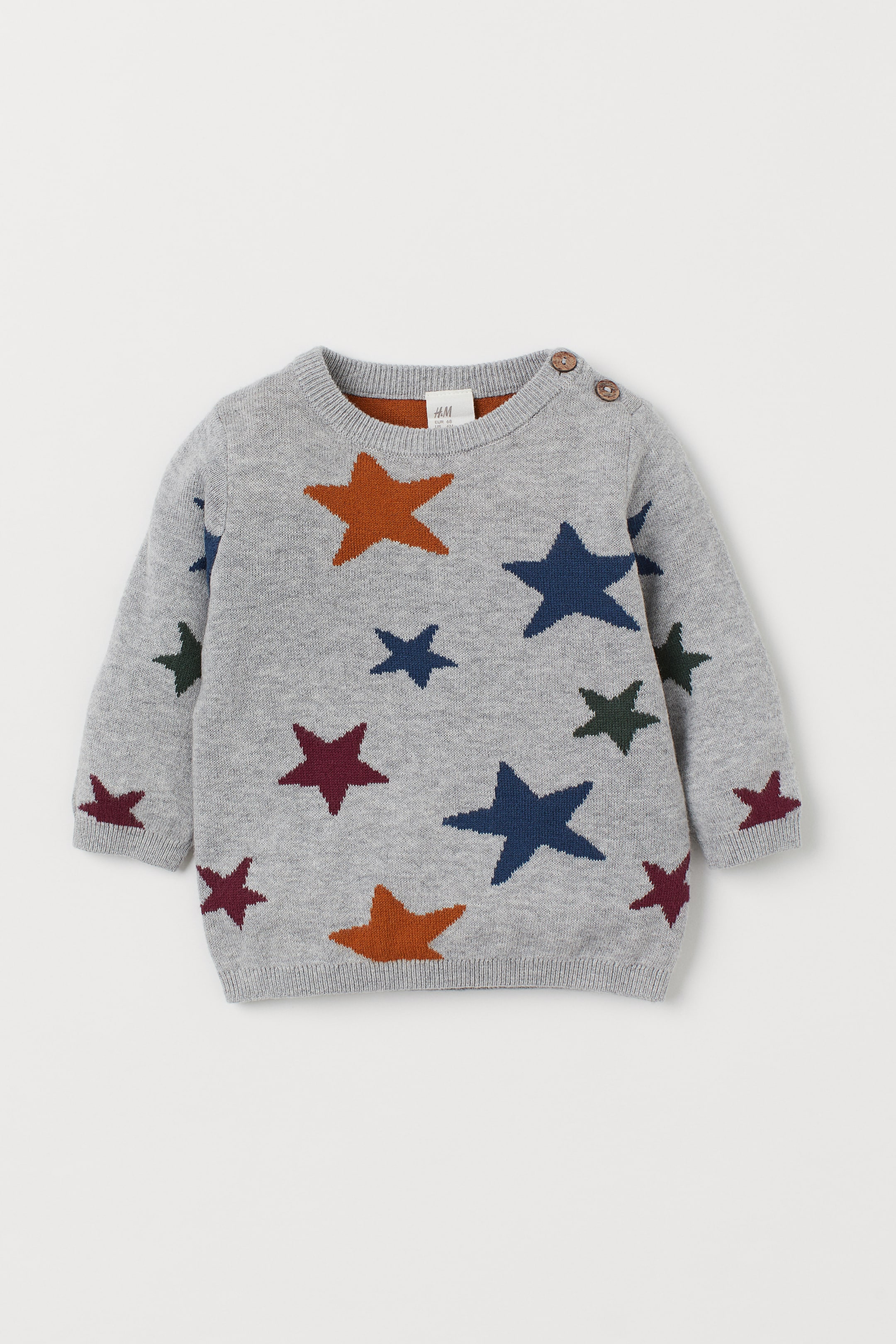View larger image: Jacquard-knit cotton jumper - Light grey marl/Stars - Kids | H&M HK 1