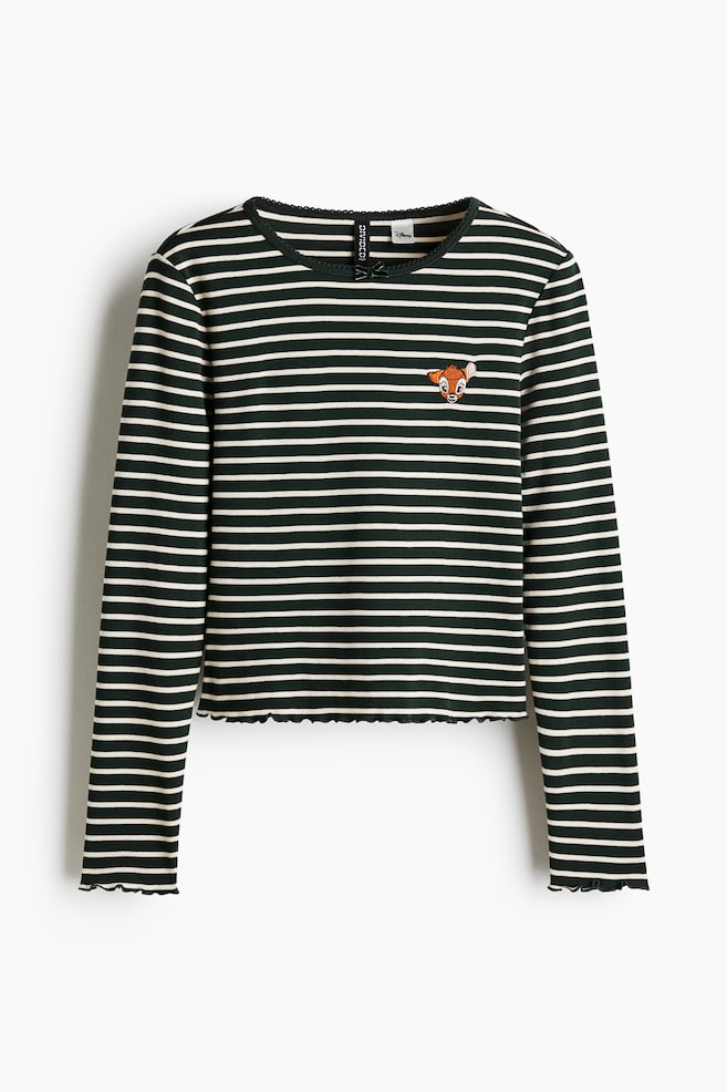 Cotton jersey top - Dark green/Bambi/White/Bambi - 1