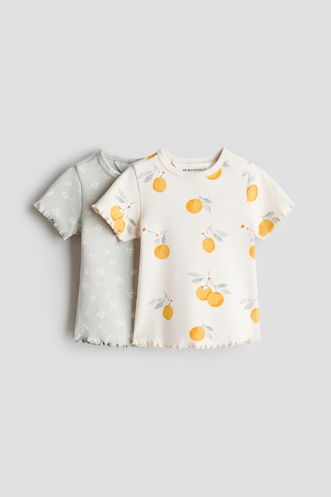 2-pack ribbed cotton tops - Cream/Lemons/Cream/Raspberries/Beige/Floral/Dark beige/White/Pink/Floral - 1