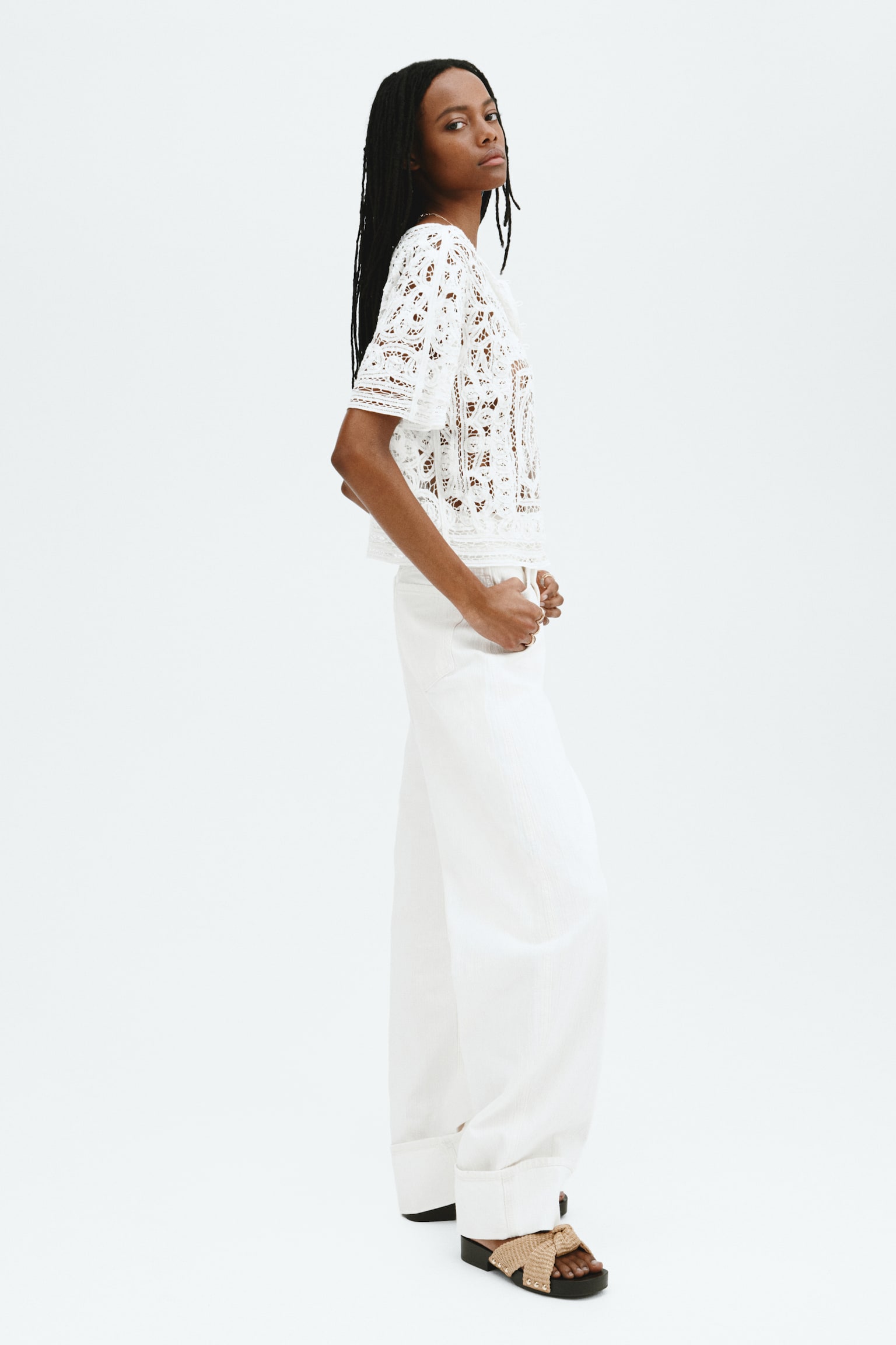 Oversized crochet-look blouse - White - 3