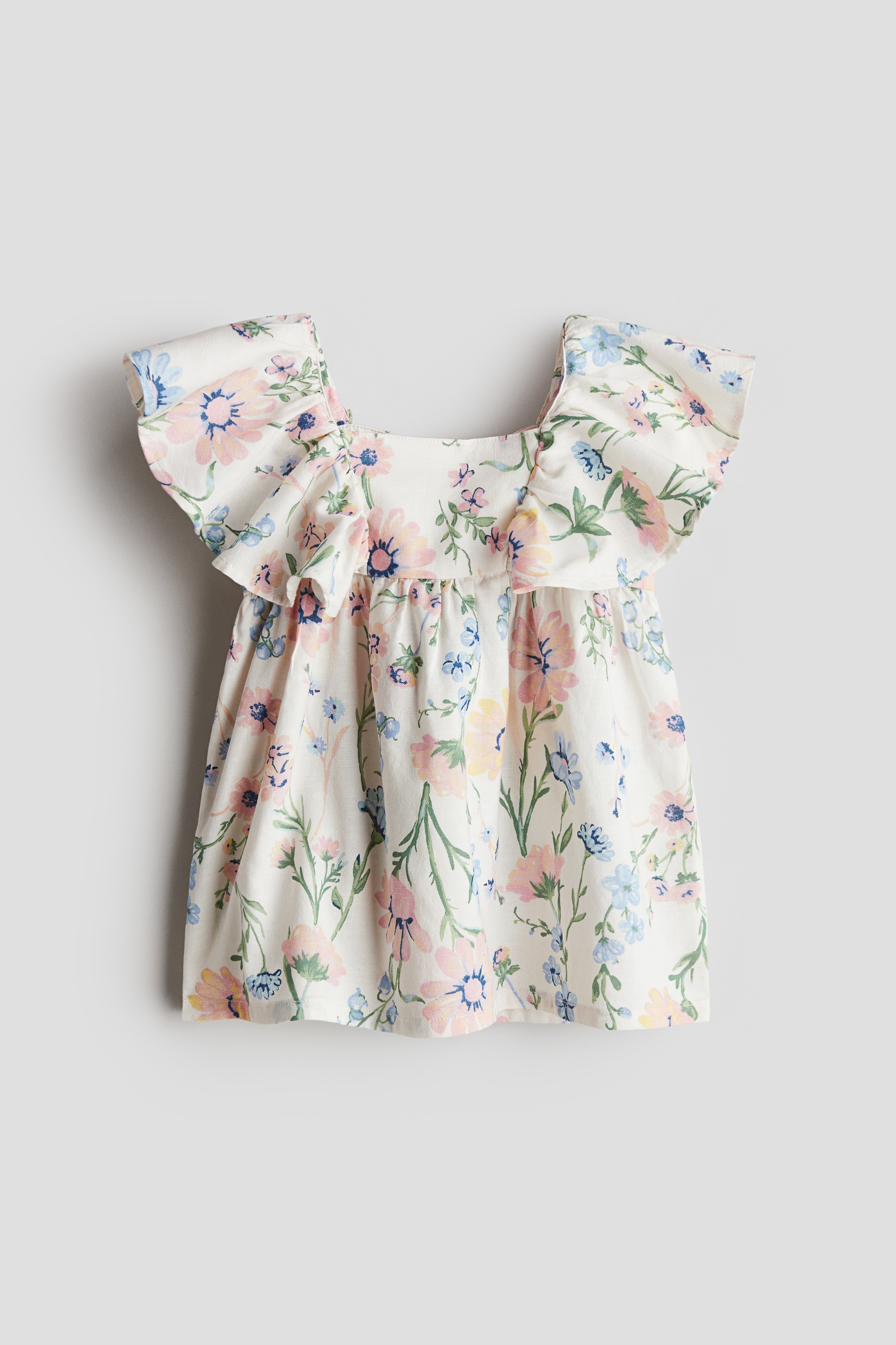 Kjole med flæser - Creme/Blomstret/Lysegrøn/Lys beige/Zebramønstret