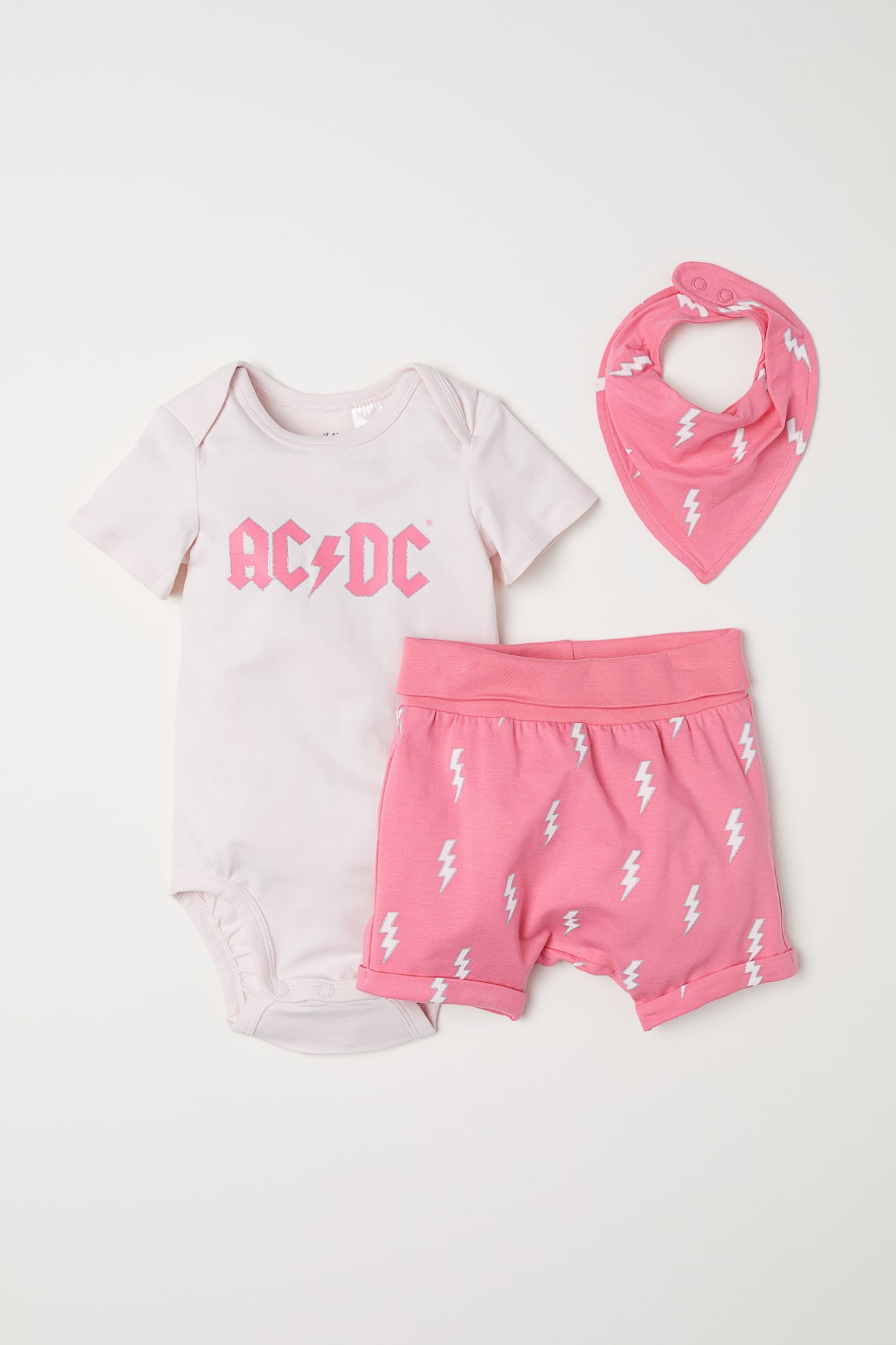 3-piece jersey set - Light pink/AC/DC - Kids | H&M GB