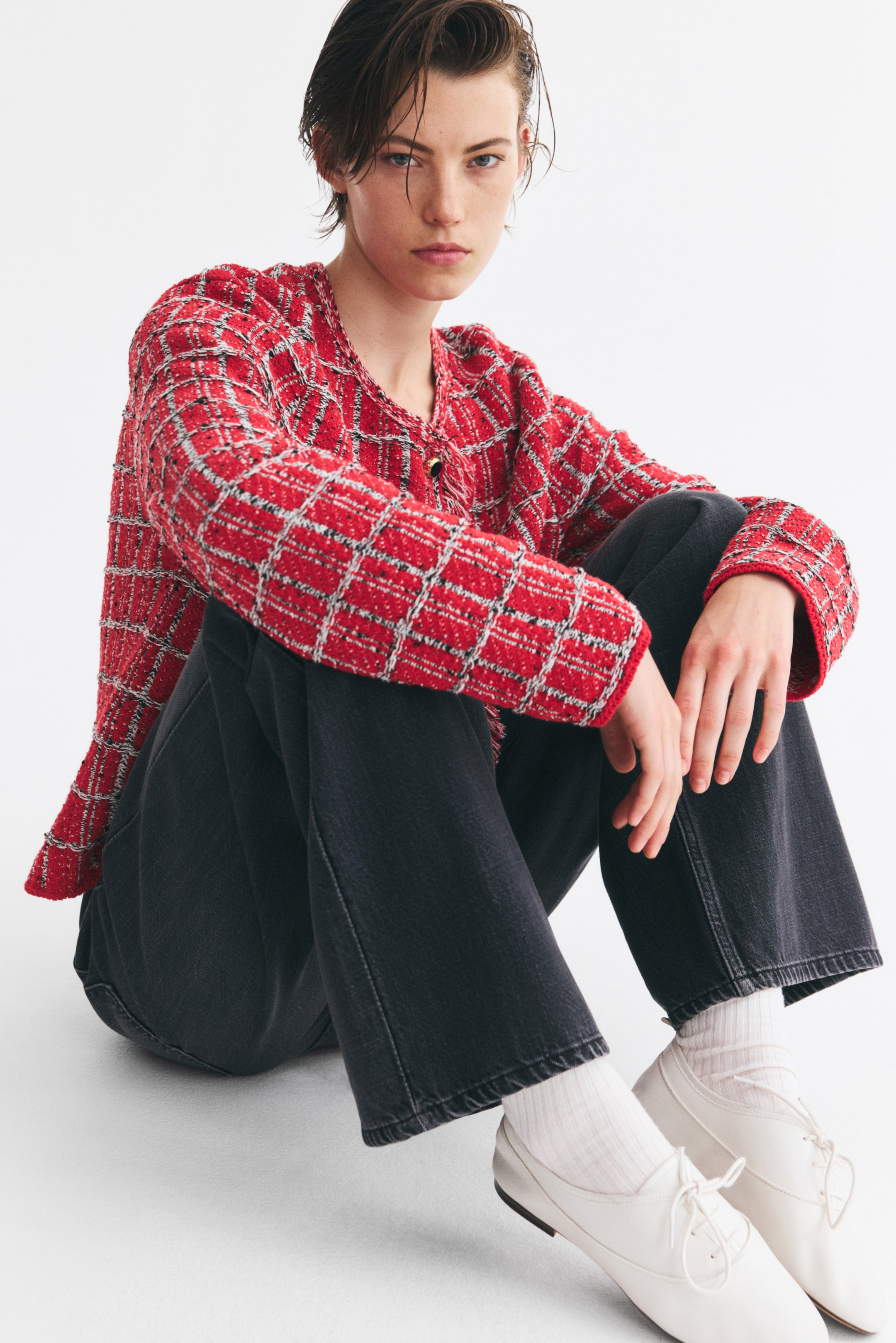 Chandail frangé en tricot jacquard