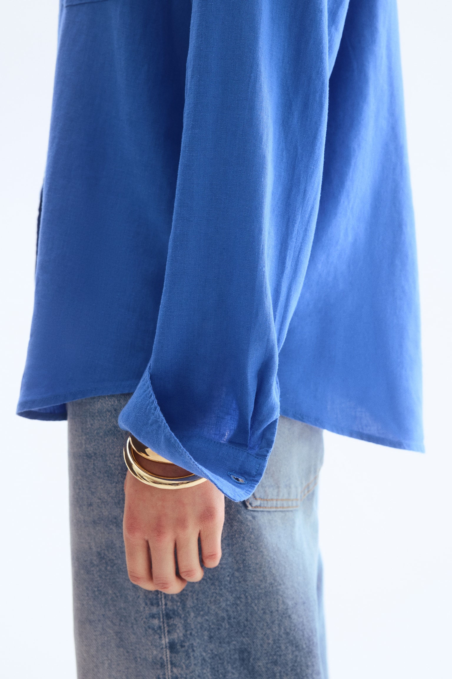 Linen-blend shirt - Blue/Green - 4