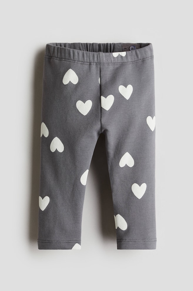 Printed Brushed-Inside Leggings - Gray/hearts/Beige/leopard print - 1