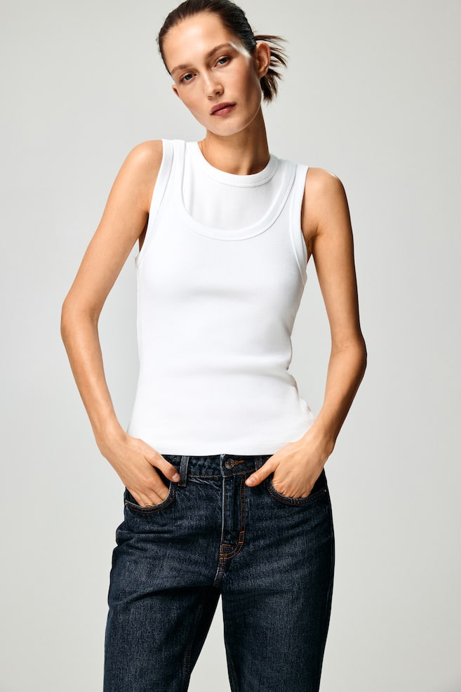 Ribbed vest top-White - 4