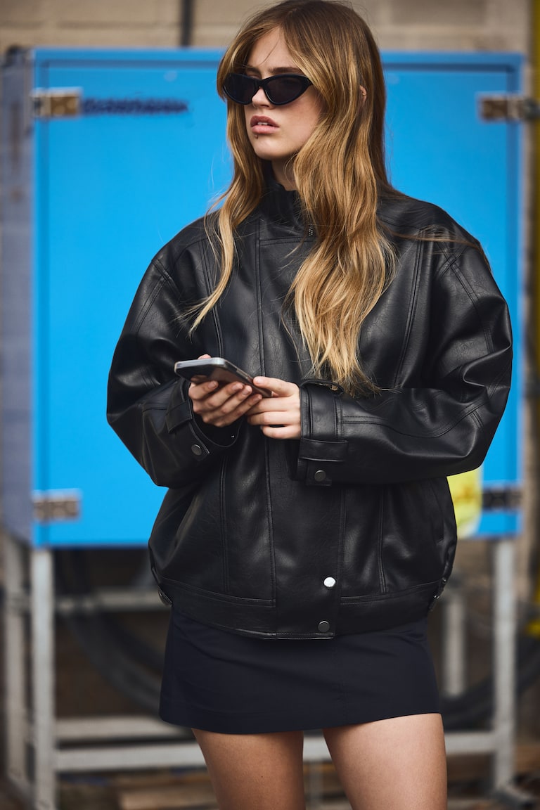 Oversized Biker Jacket Black Ladies H&M US