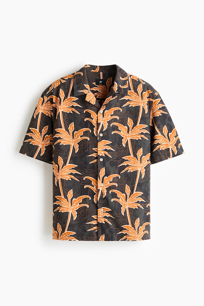 Camisa resort Relaxed Fit de algodón - Negro/Palmeras - 1