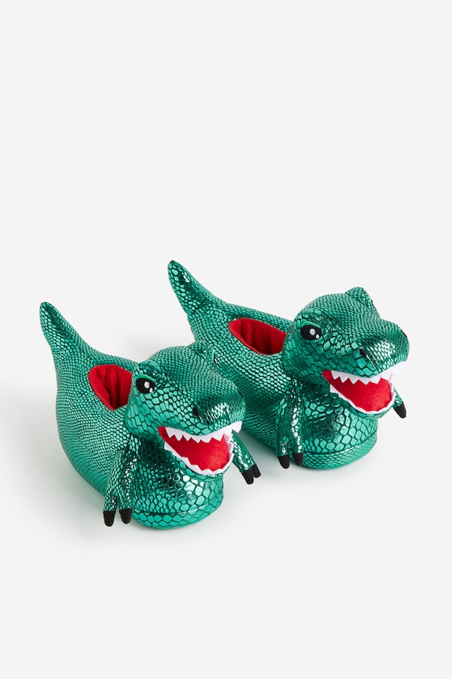 Soft appliquéd slippers - Green/Dinosaur - 1