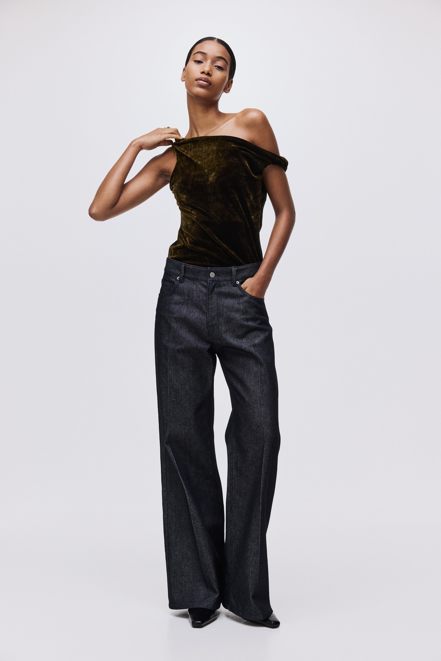 One-shouldertop - Donkergroen/Zwart - 5