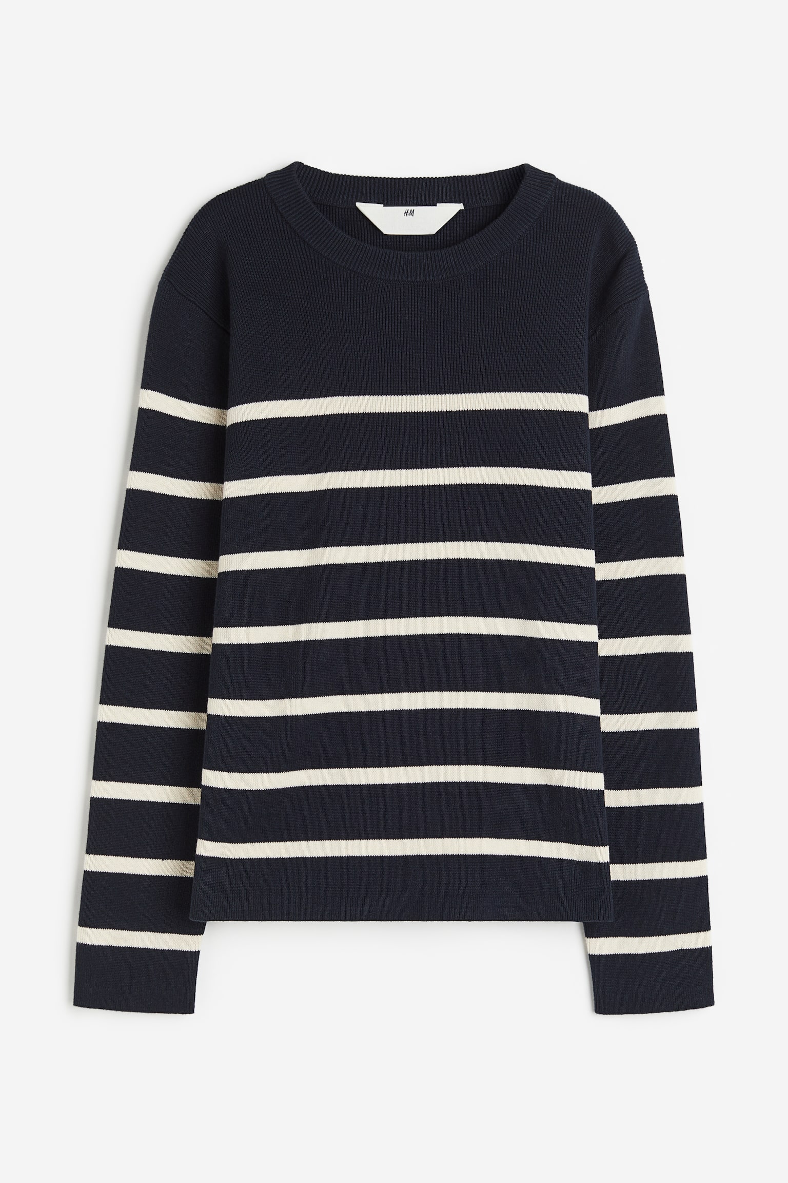 Fine-knit cotton jumper - Navy blue/Striped - 1