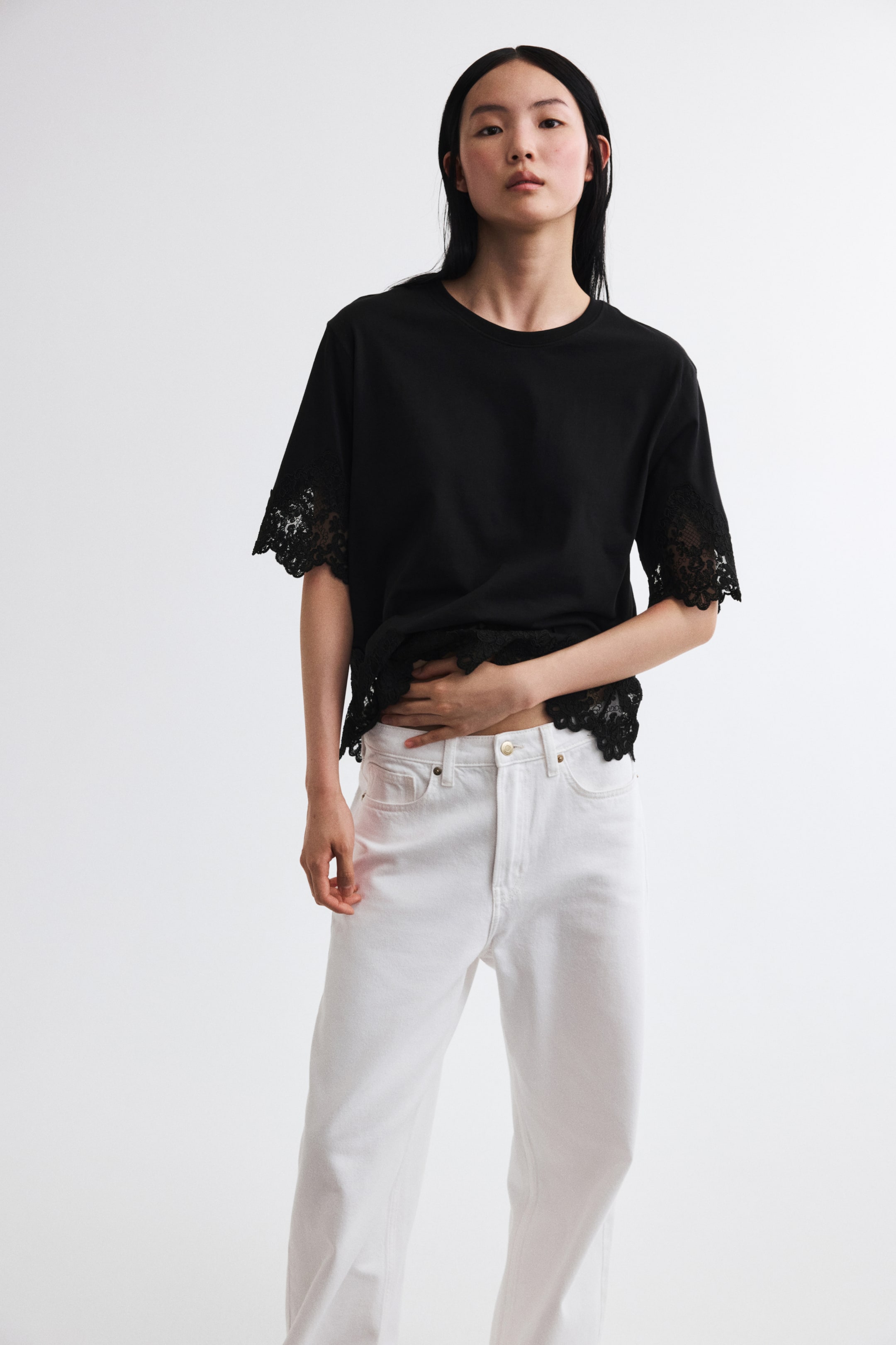 Lace-Trimmed Cotton T-Shirt