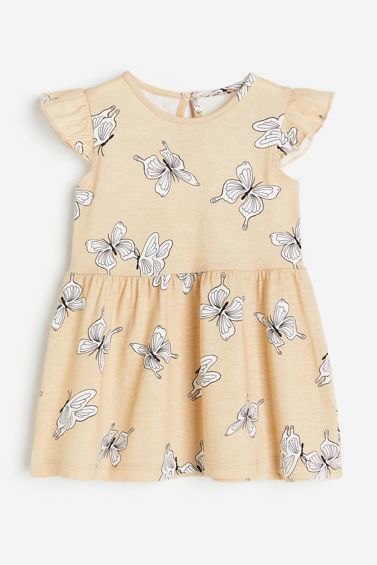 Flounce Trim Jersey Dress - Beige/Butterflies/White/Bows/Light pink/Rabbits/Dark grey/Floral/Cream/Stripe/Dark grey/White/Strawberries/Light pink/Rabbits/White/Lemons/Yellow/Floral/Light green/Floral/Dark blue/Floral/White/Floral/Dark blue/Floral/Pink/Flower/Natural white/Stripe/Light yellow/Lemons/Light purple/Butterflies - 1