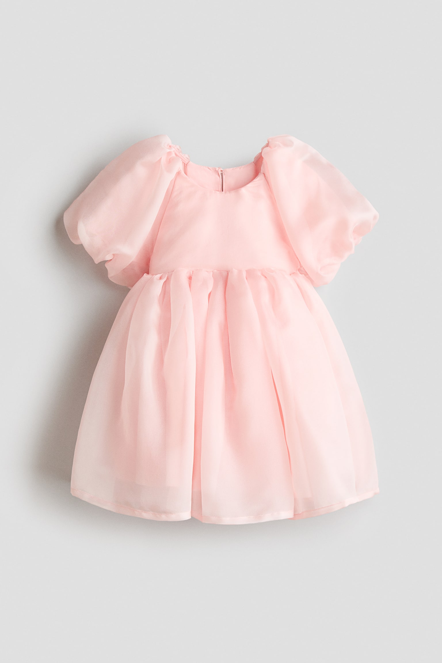 Puff-sleeved satin dress - Light pink/White - 2