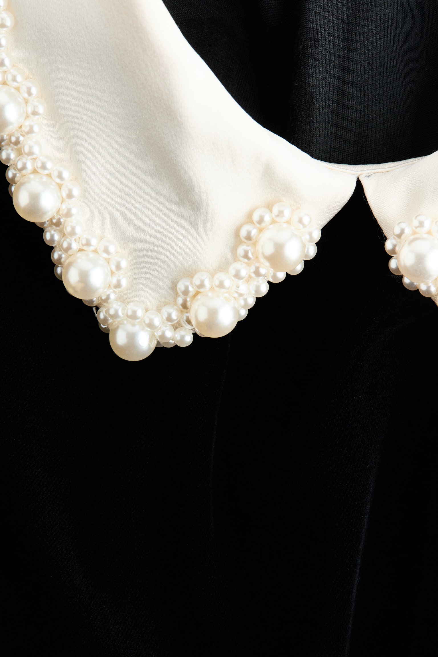 MAMA Collared velvet dress - Black/Cream - 3