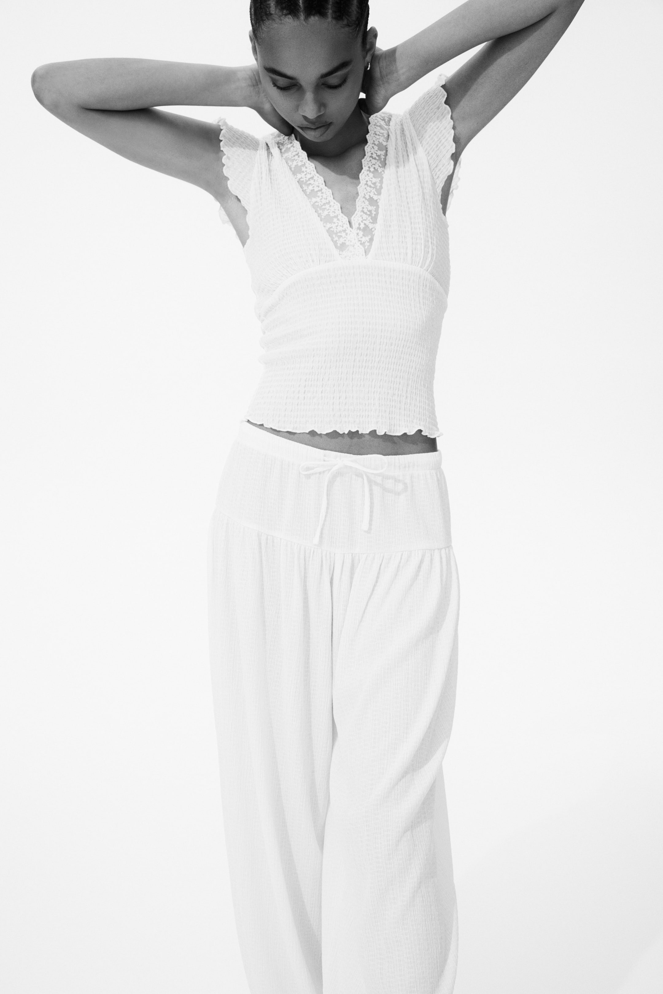 Lace-Trimmed Smocked Top
