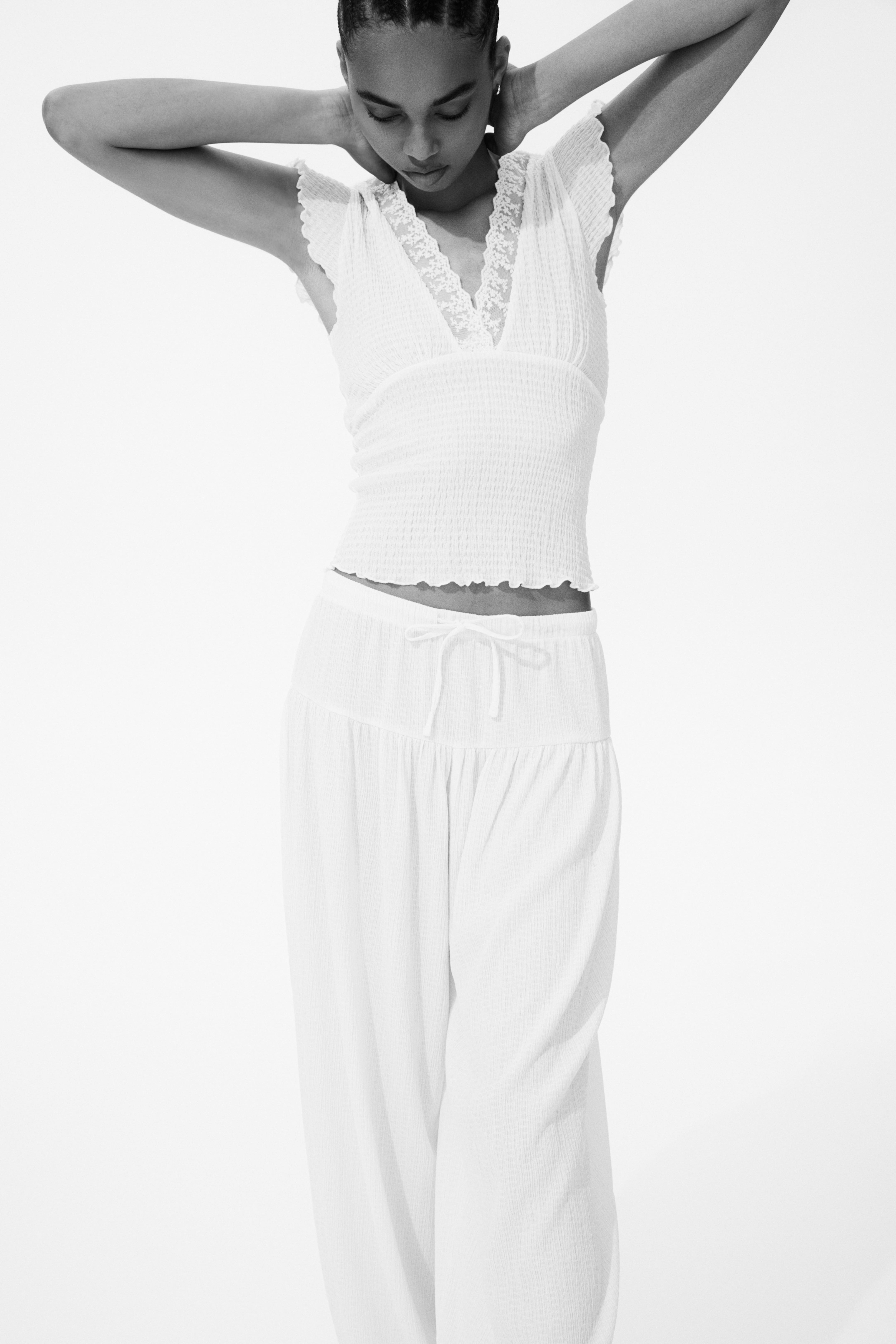 Lace-Trimmed Smocked Top