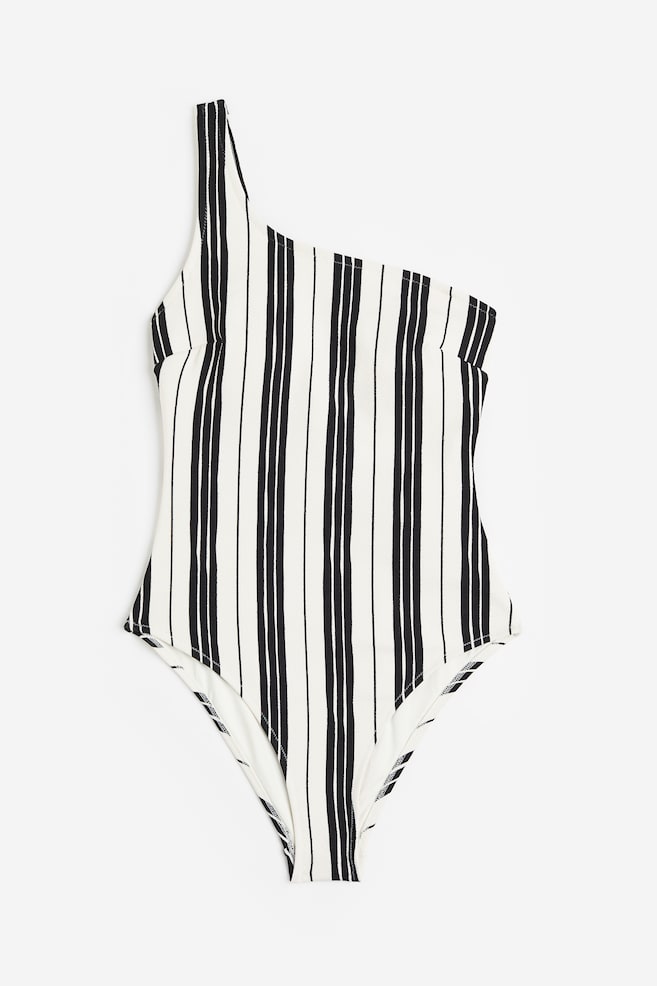 One-shoulder swimsuit - Black/Striped - 2