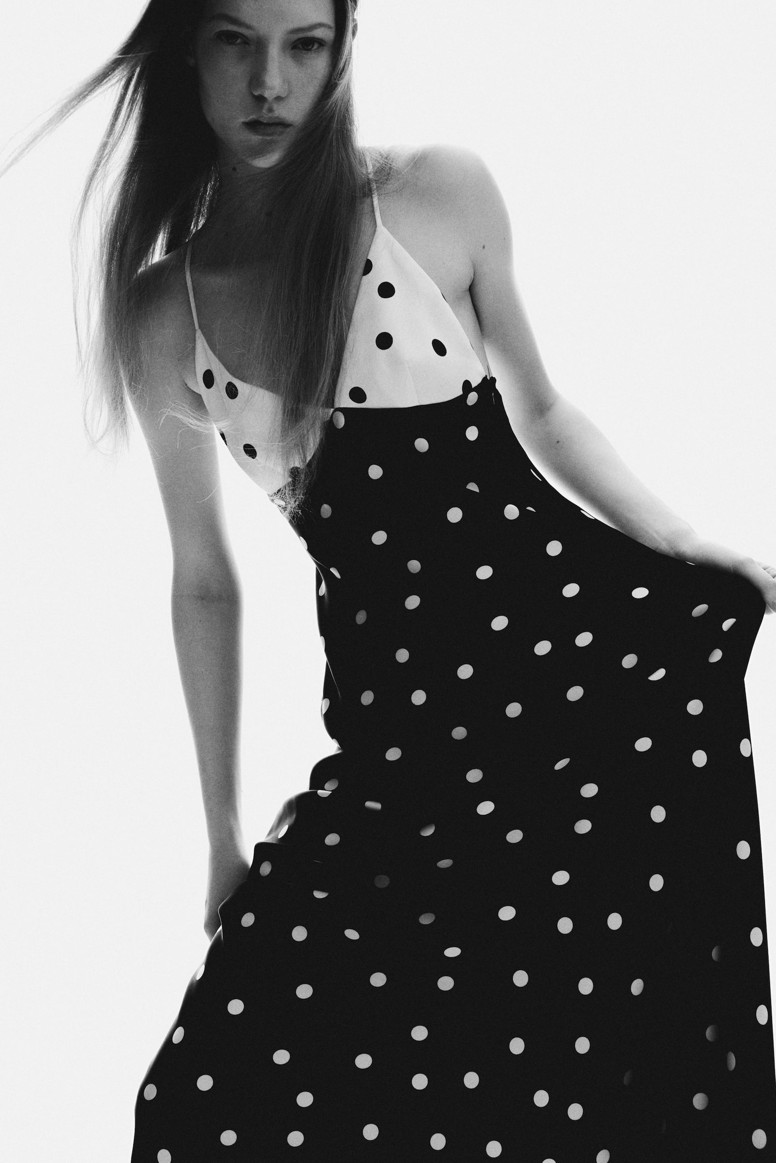 Satin strappy dress - Black/Spotted - 3