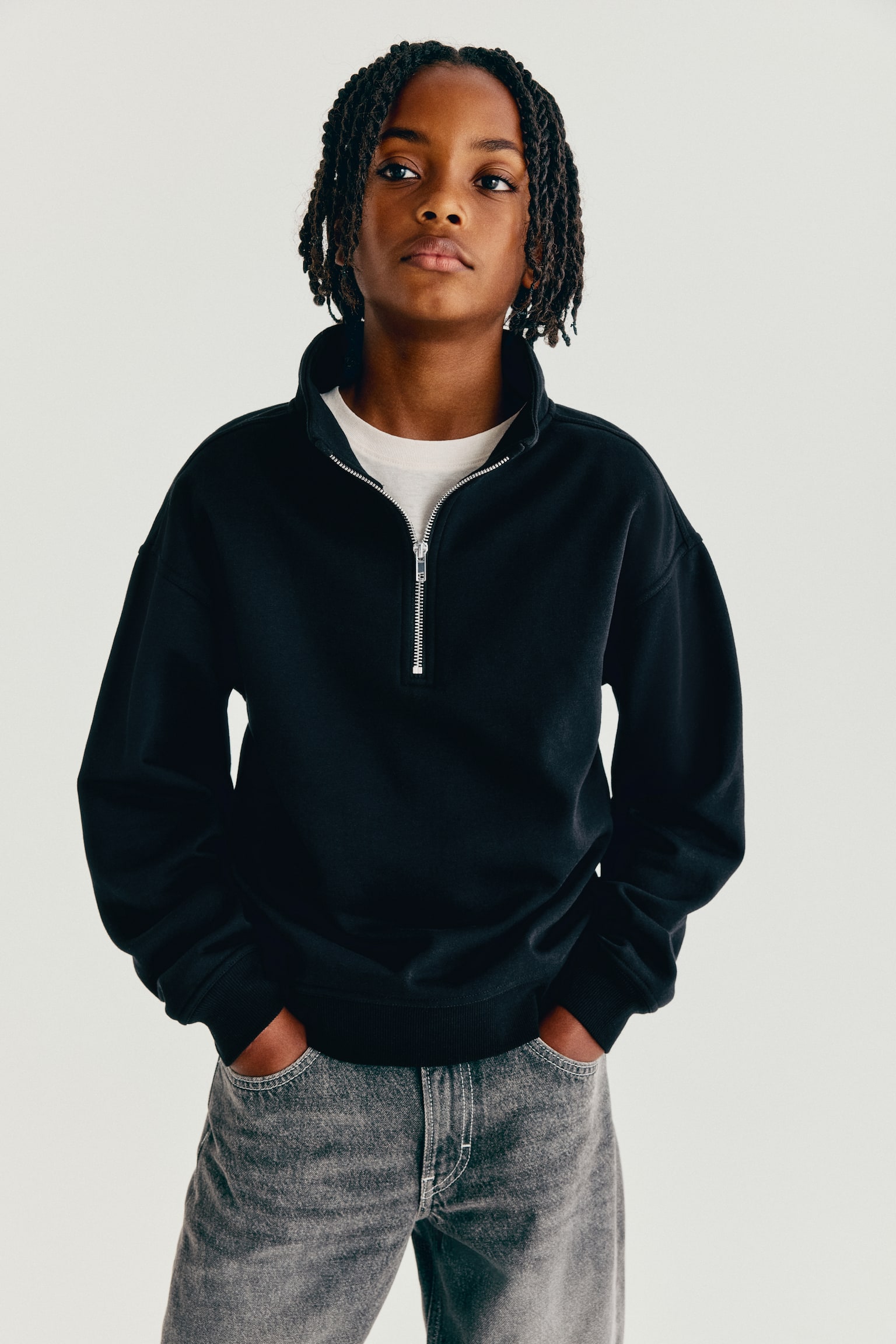 Детские толстовки H&M Half-Zip Brushed-Inside, цвет: Чёрный — фото 5