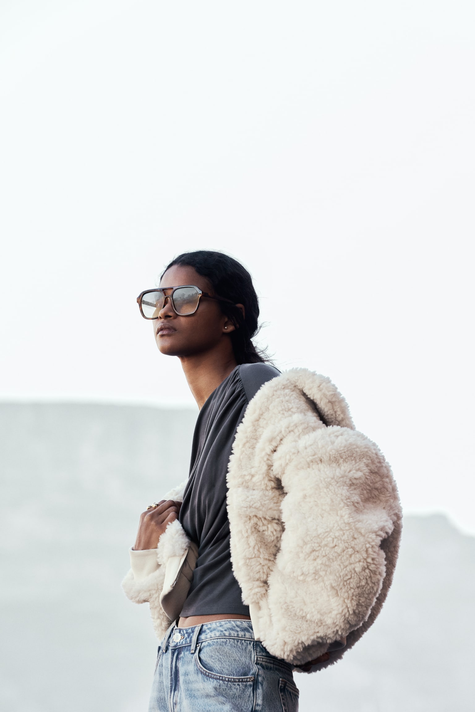 Drapowany top z wiskozy - Ciemnoszary/Czarny/Oliwkowy - 3