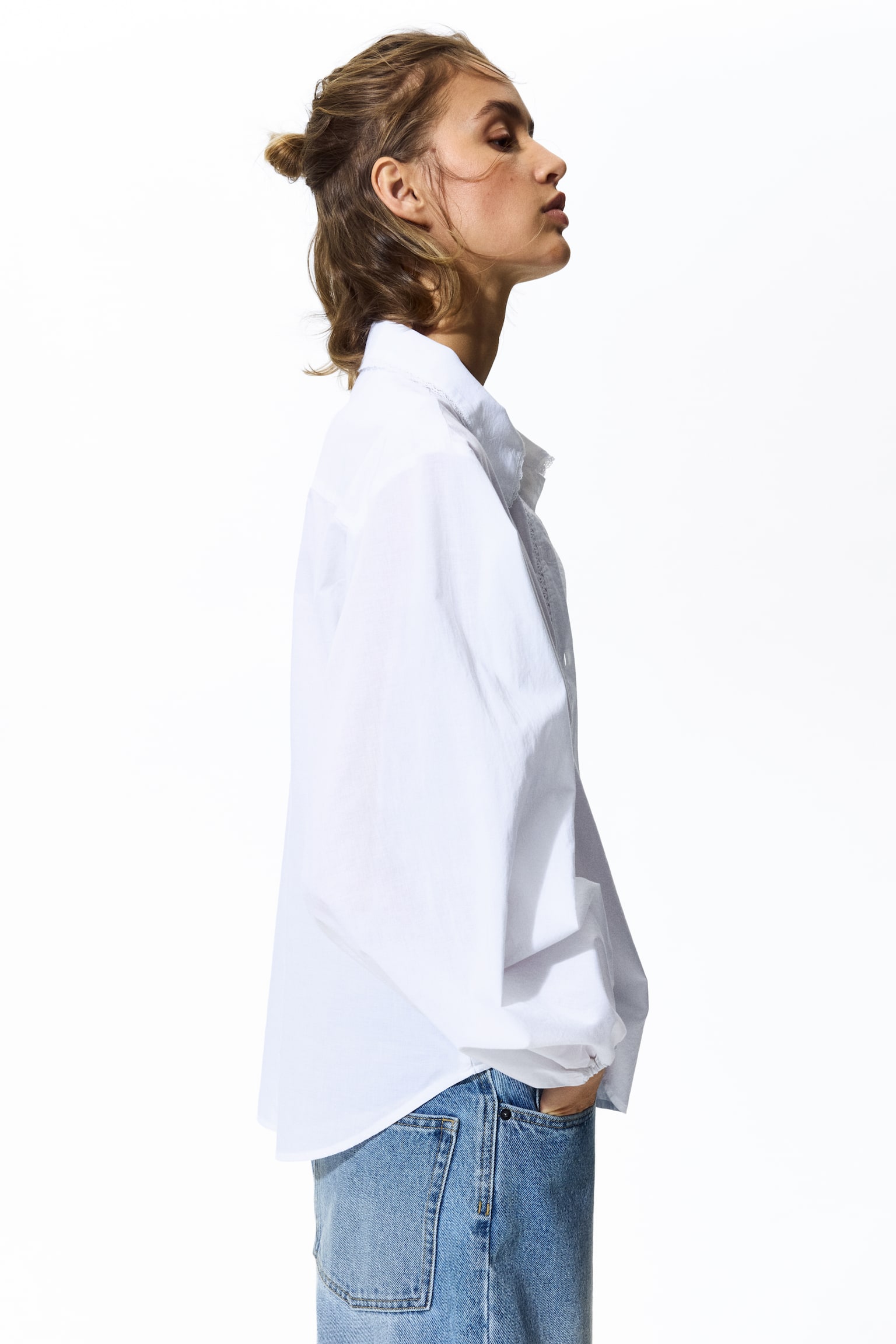 Lace-trimmed cotton shirt - White/Light purple - 7