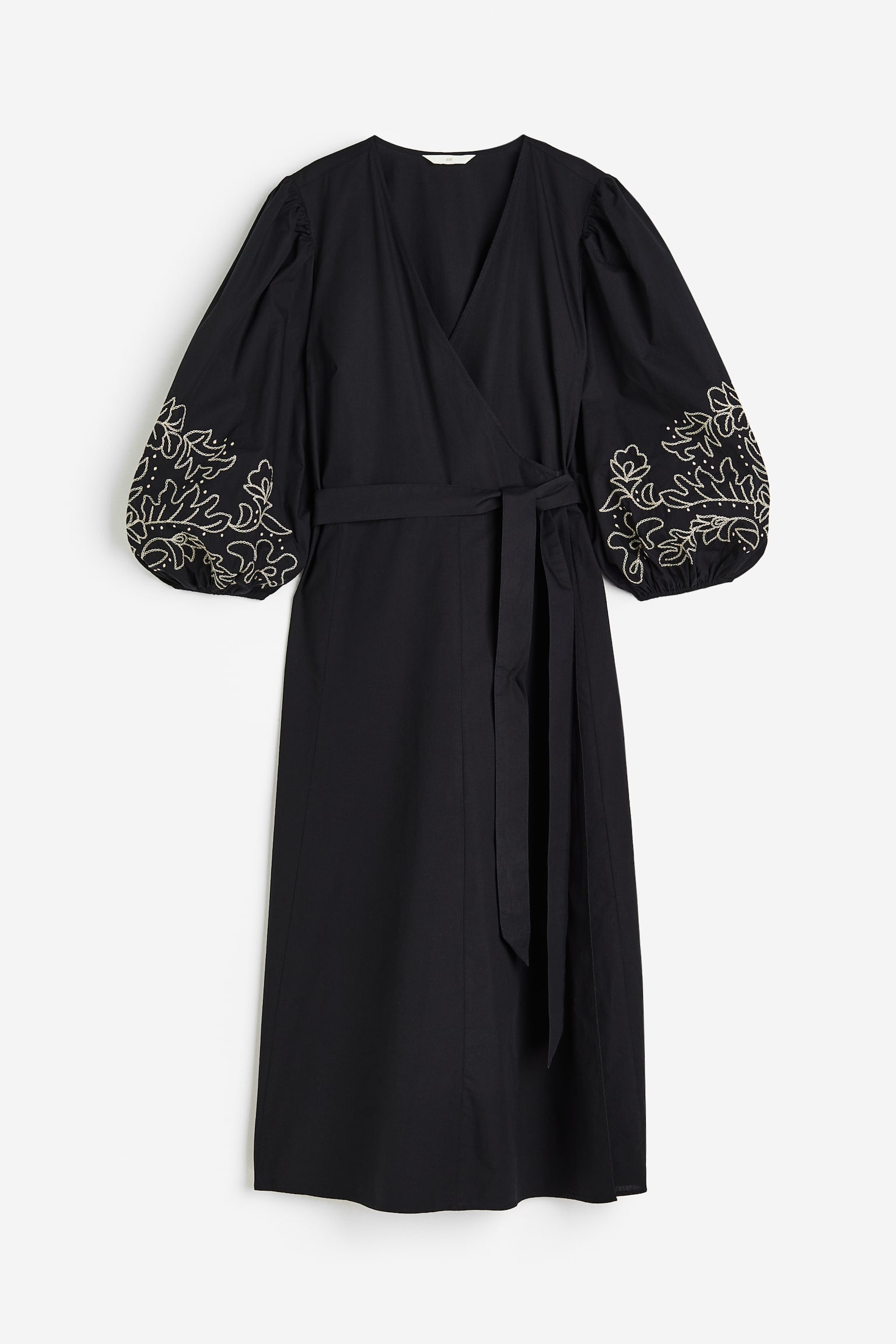 Embroidered Wrap Dress - Black/Embroidered - 1