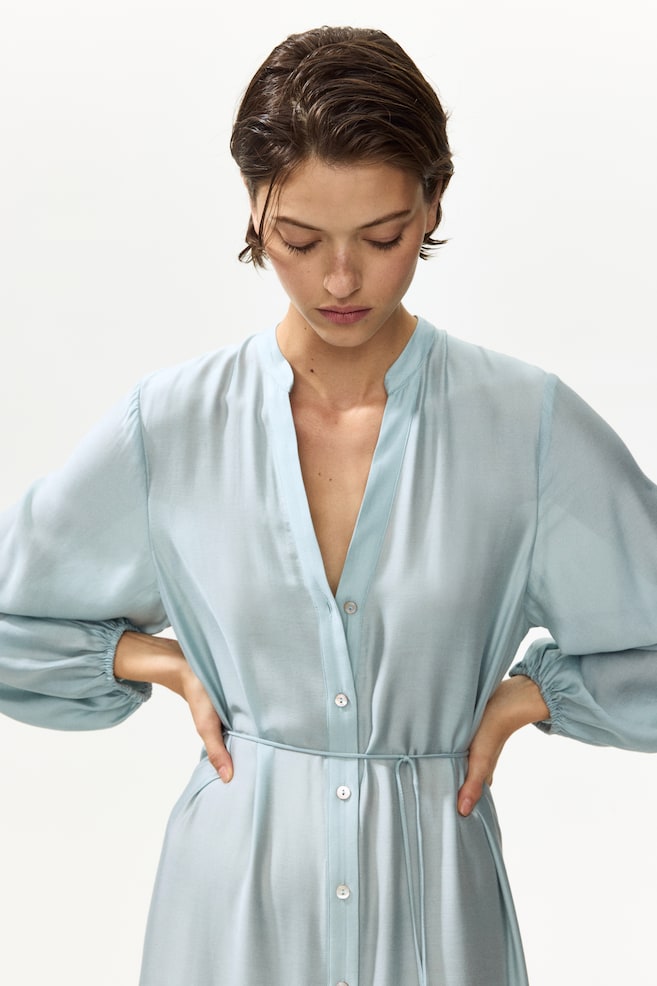 Tiered-skirt shirt dress - Light dusty turquoise - 4