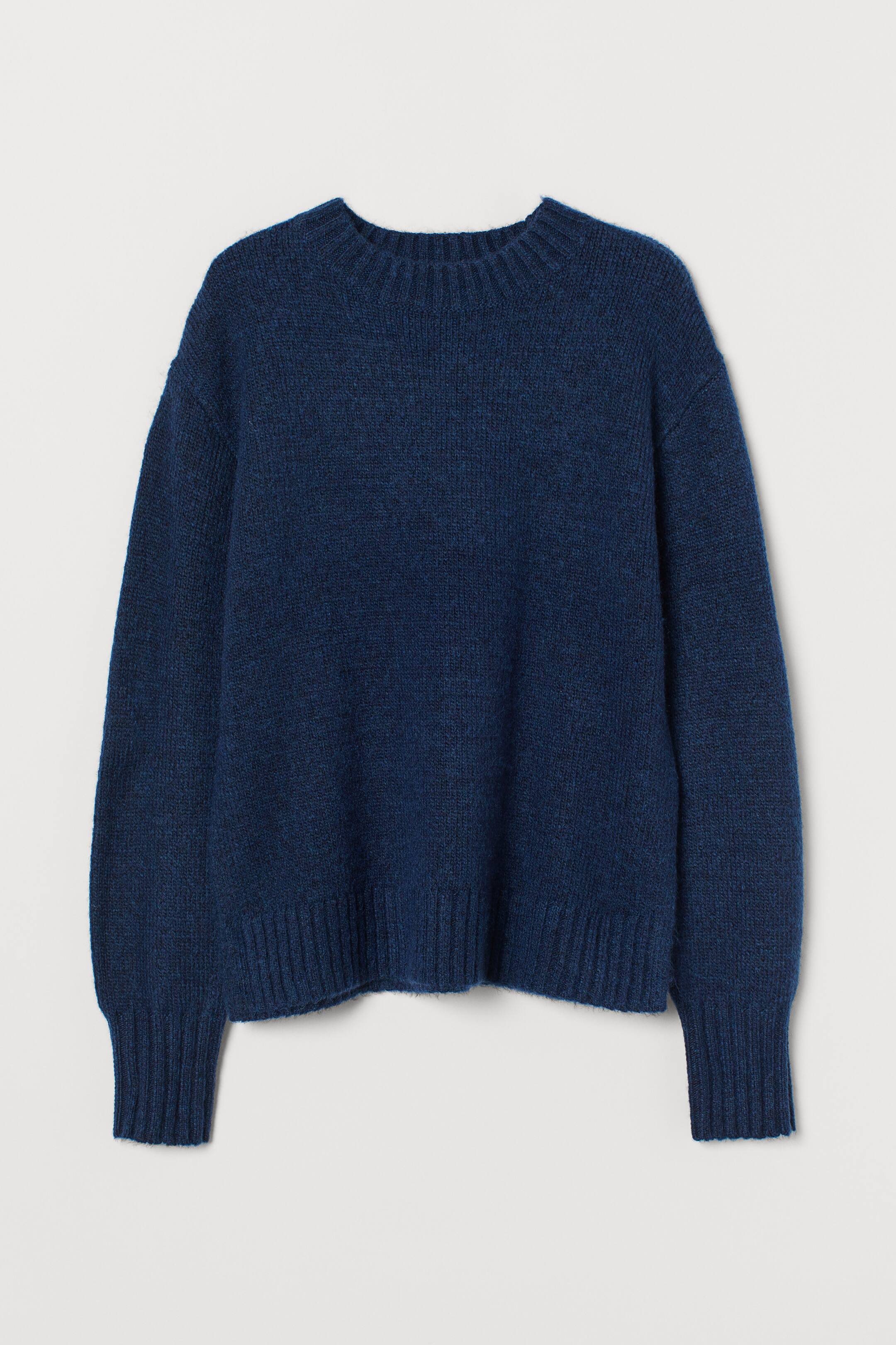 Knitted jumper - Round neck - Long sleeve - Dark blue - Ladies | H&M GB