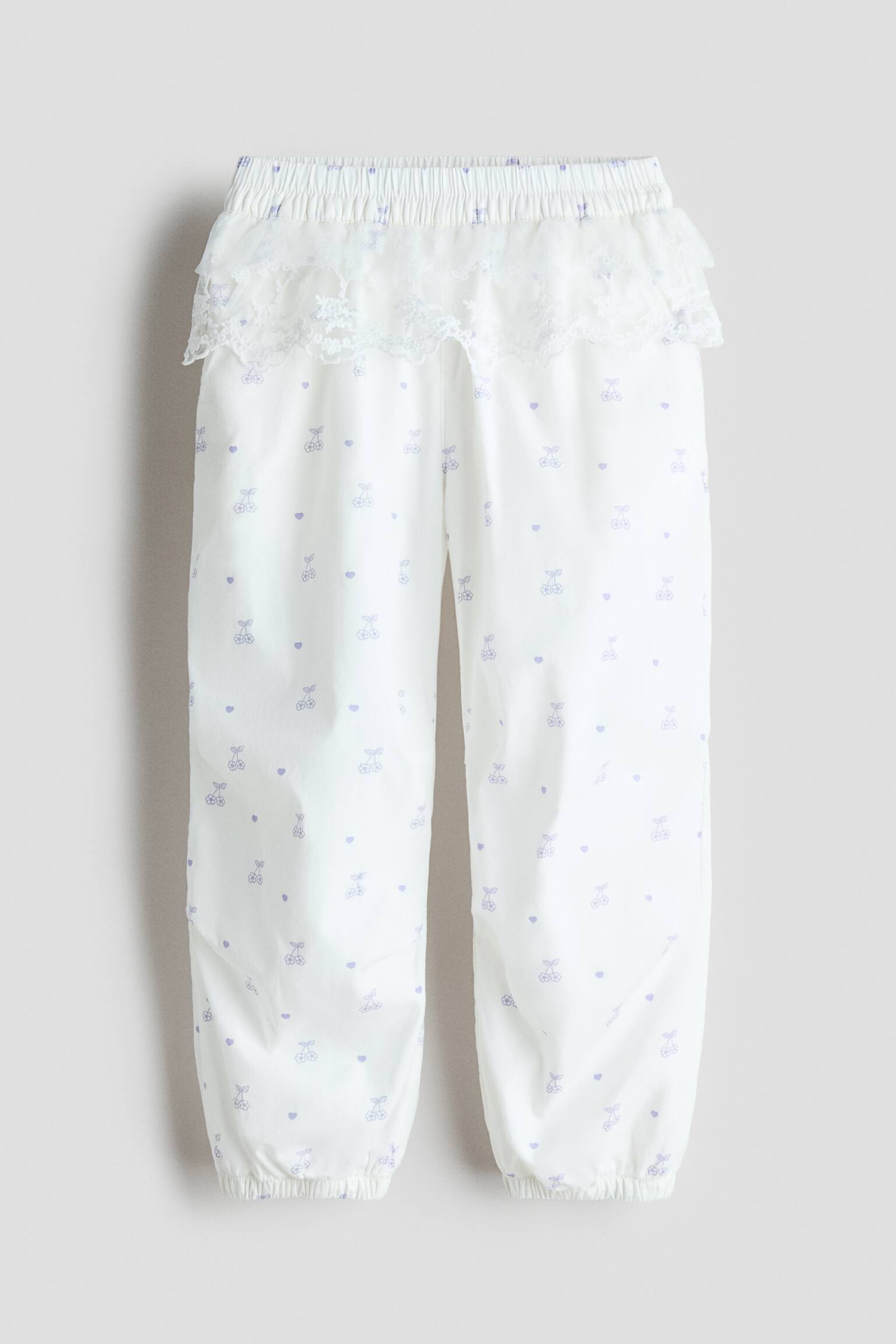 Flounced Poplin Joggers - White/floral - 1