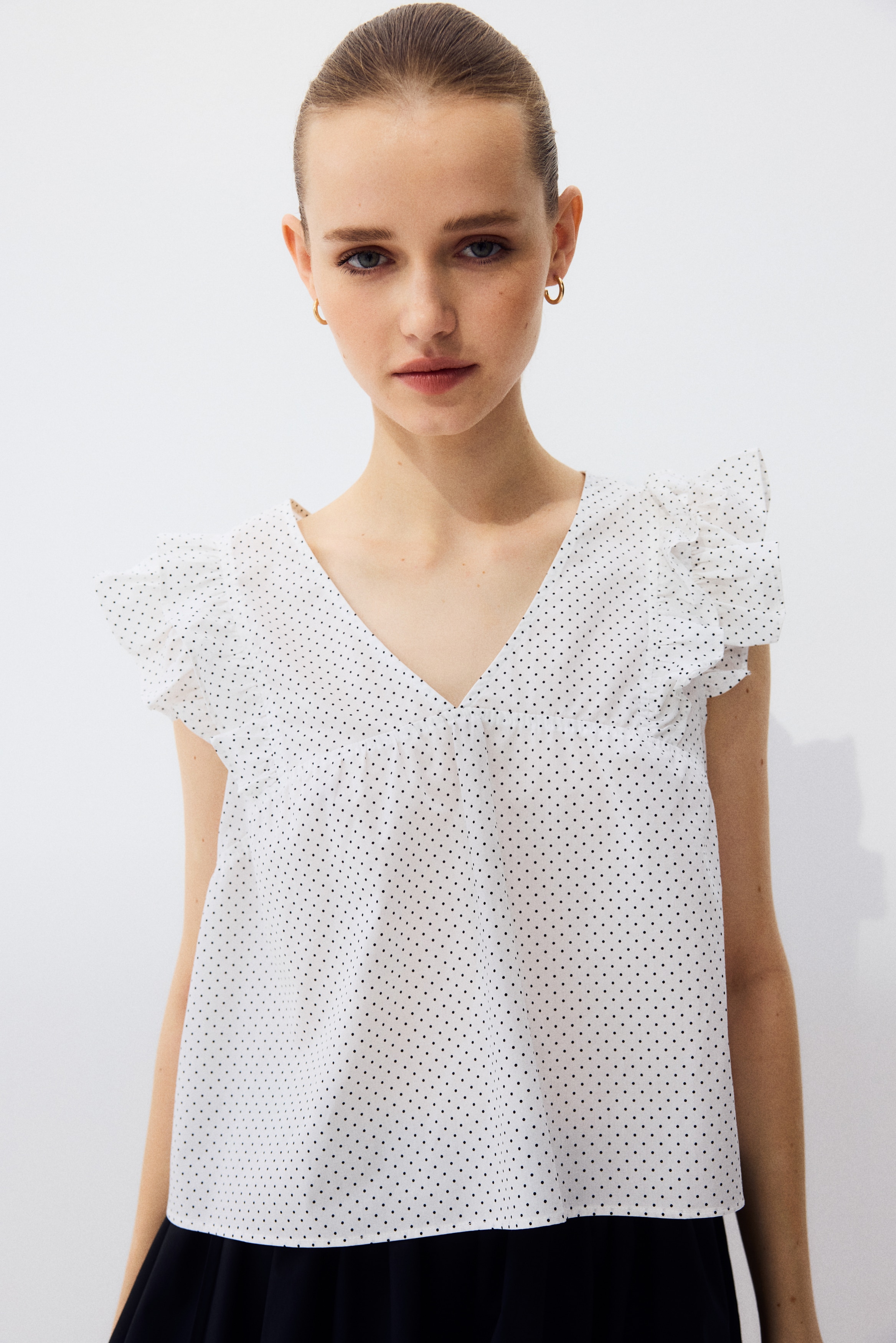 Ruffle-Trimmed Cotton Poplin Top - White/dotted/Light denim blue/Light pink/striped